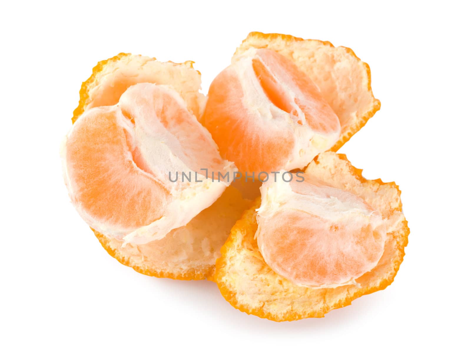 Peeled mandarin isolated on a white background