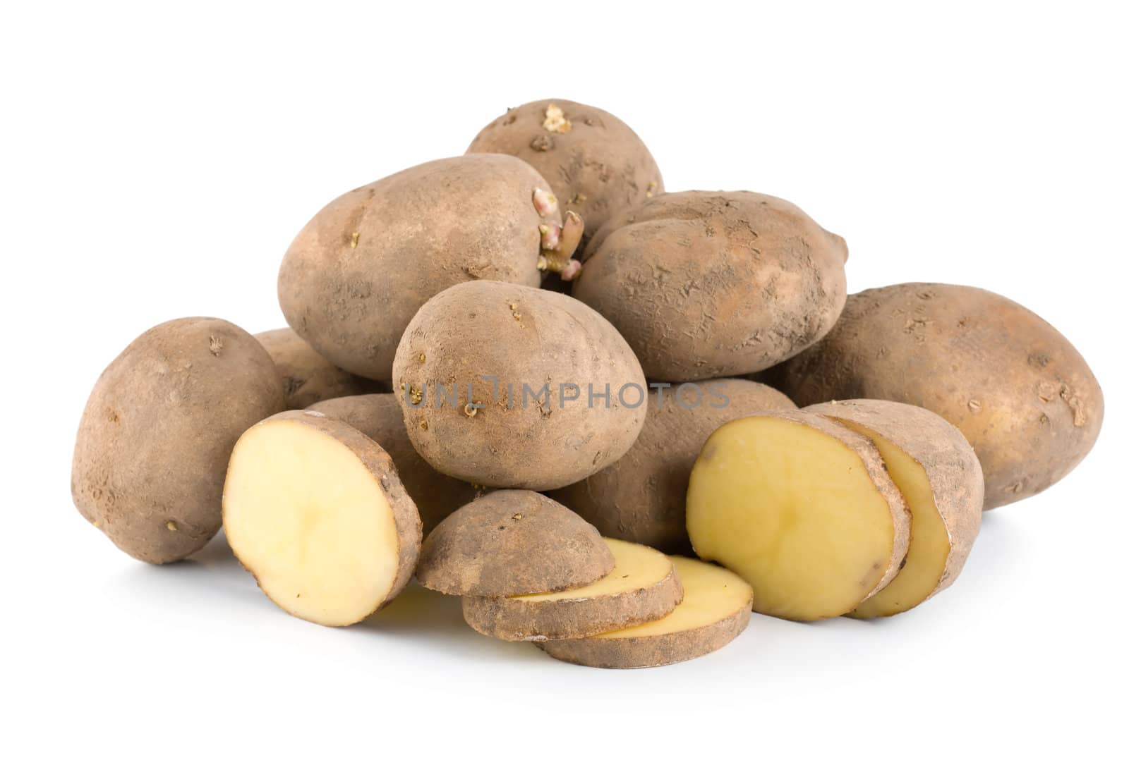 Pile of potatoes isolated on a white background