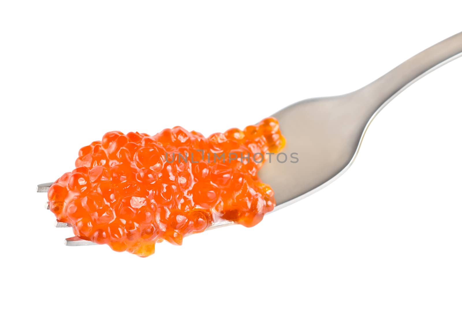 Red caviar on a fork by Givaga