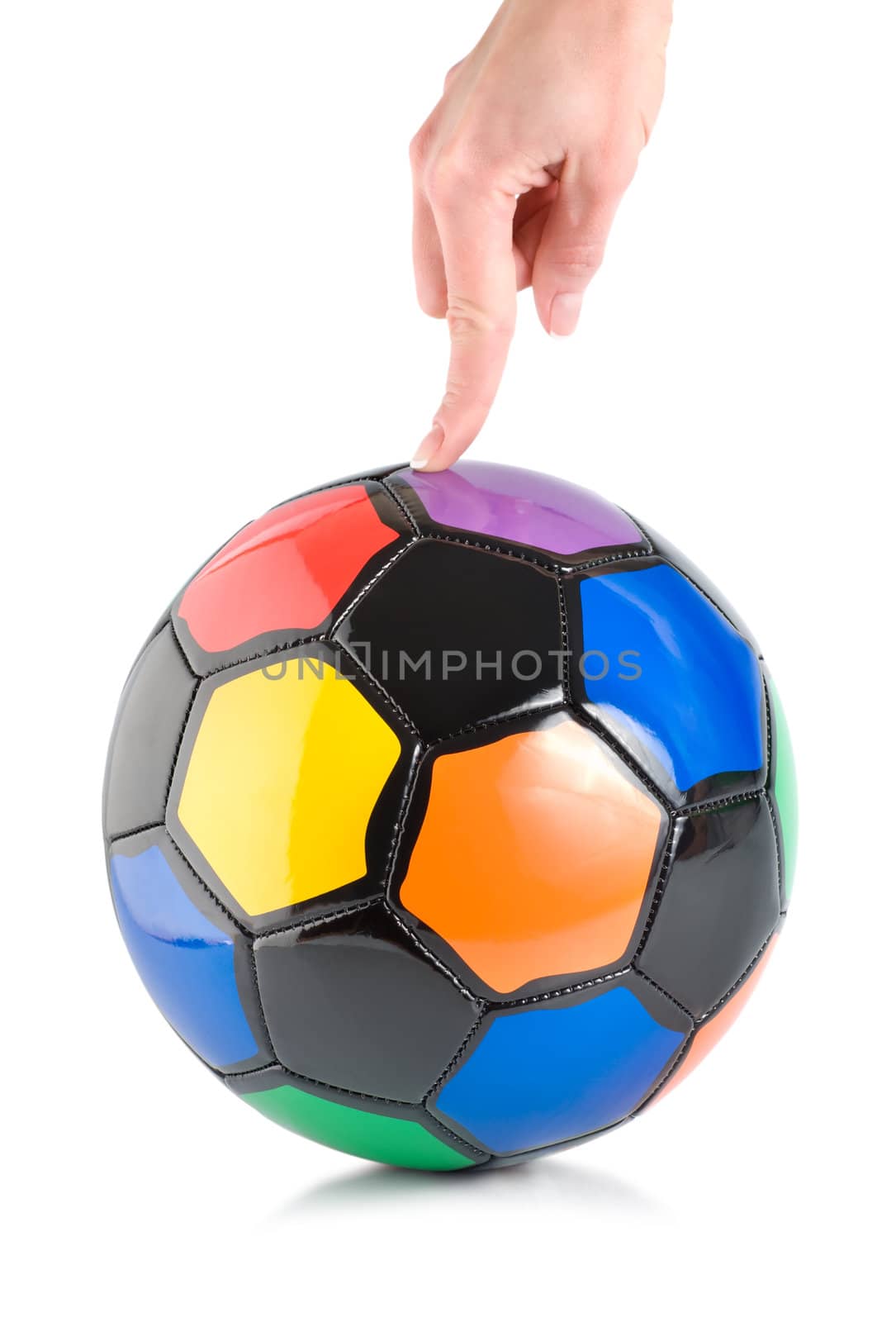 Soccer ball in hand isolated by Givaga