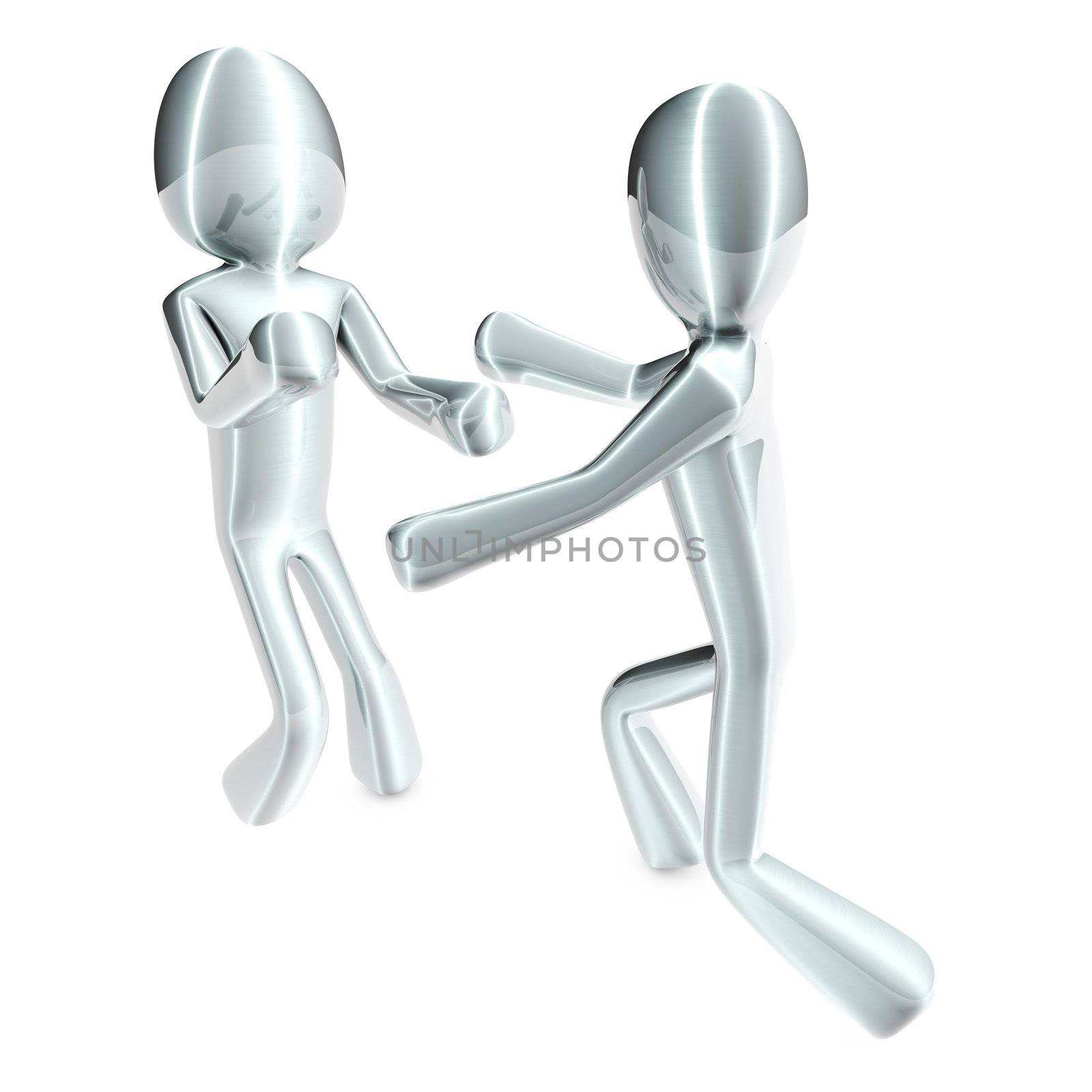 Two fighting Cartoon figures. 3D rendered Illustration. Isolated on white.