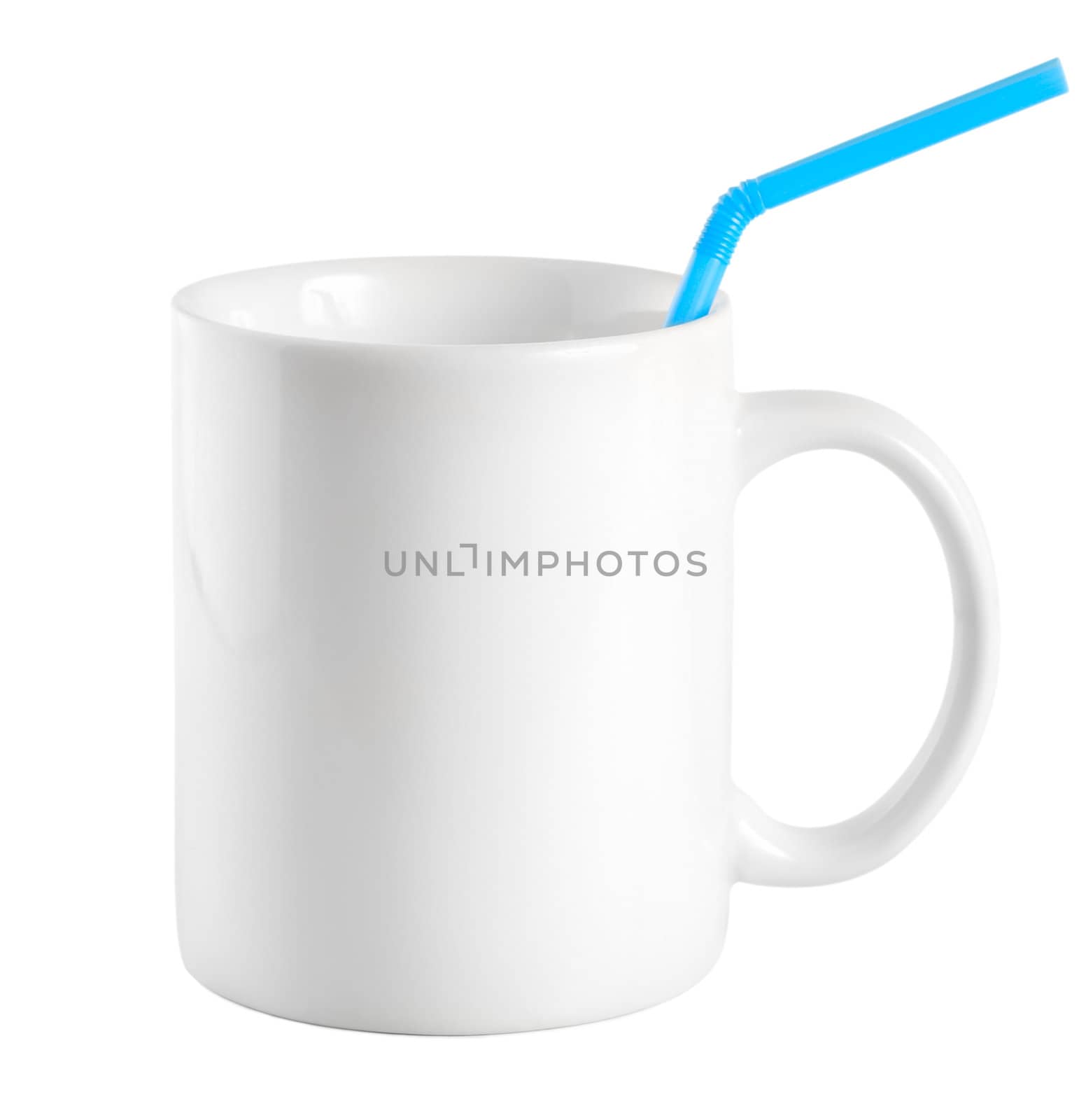 White cup with a drinking straw isolated on a white background (Path)