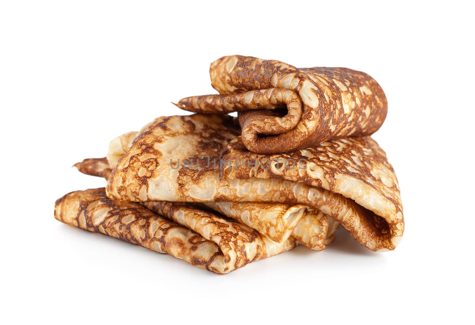 Folded pancakes isolated on white background