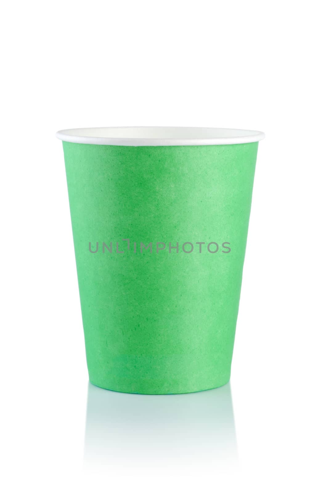 Green disposable cup isolated on a white background