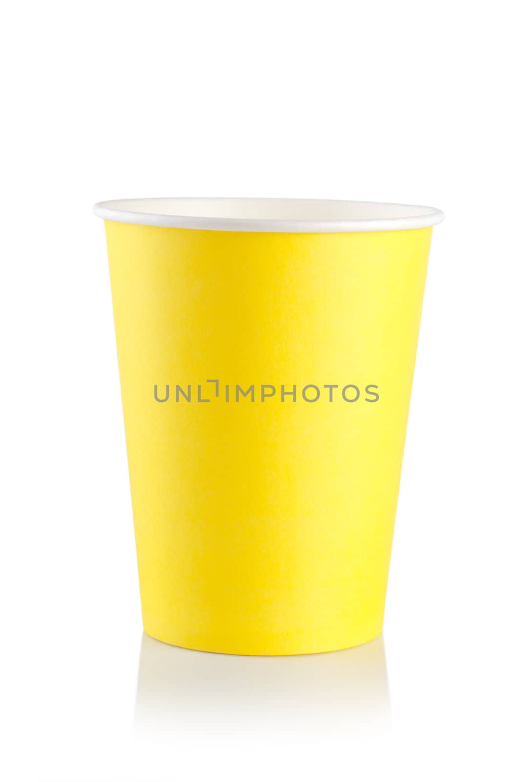 Yellow disposable cup isolated on a white background