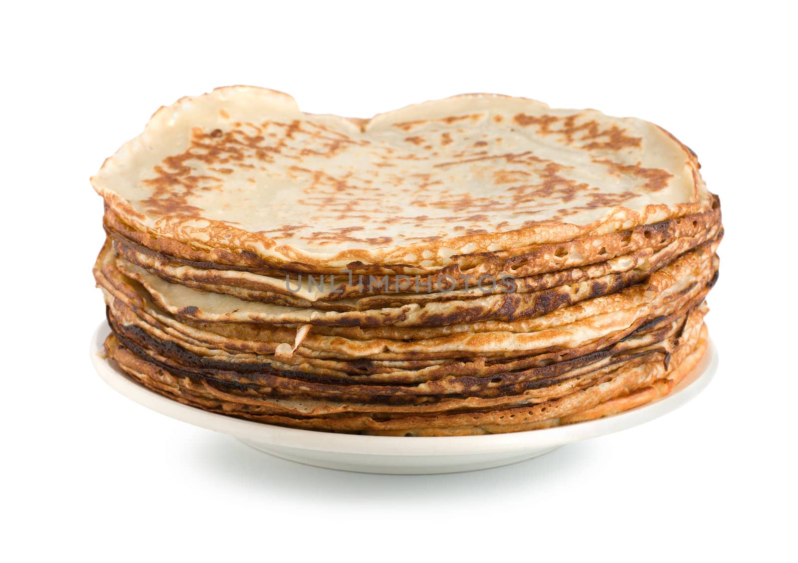 Pancakes on a plate isolated on white background