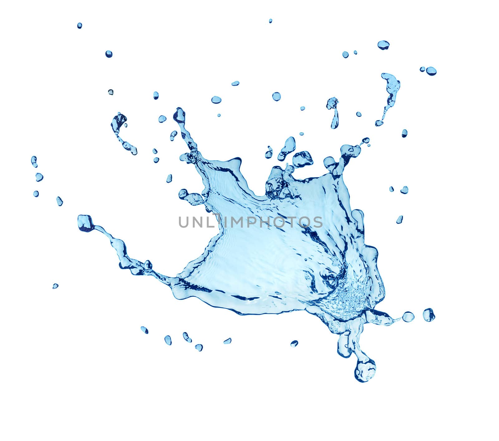 Blue water splash isolated on white background