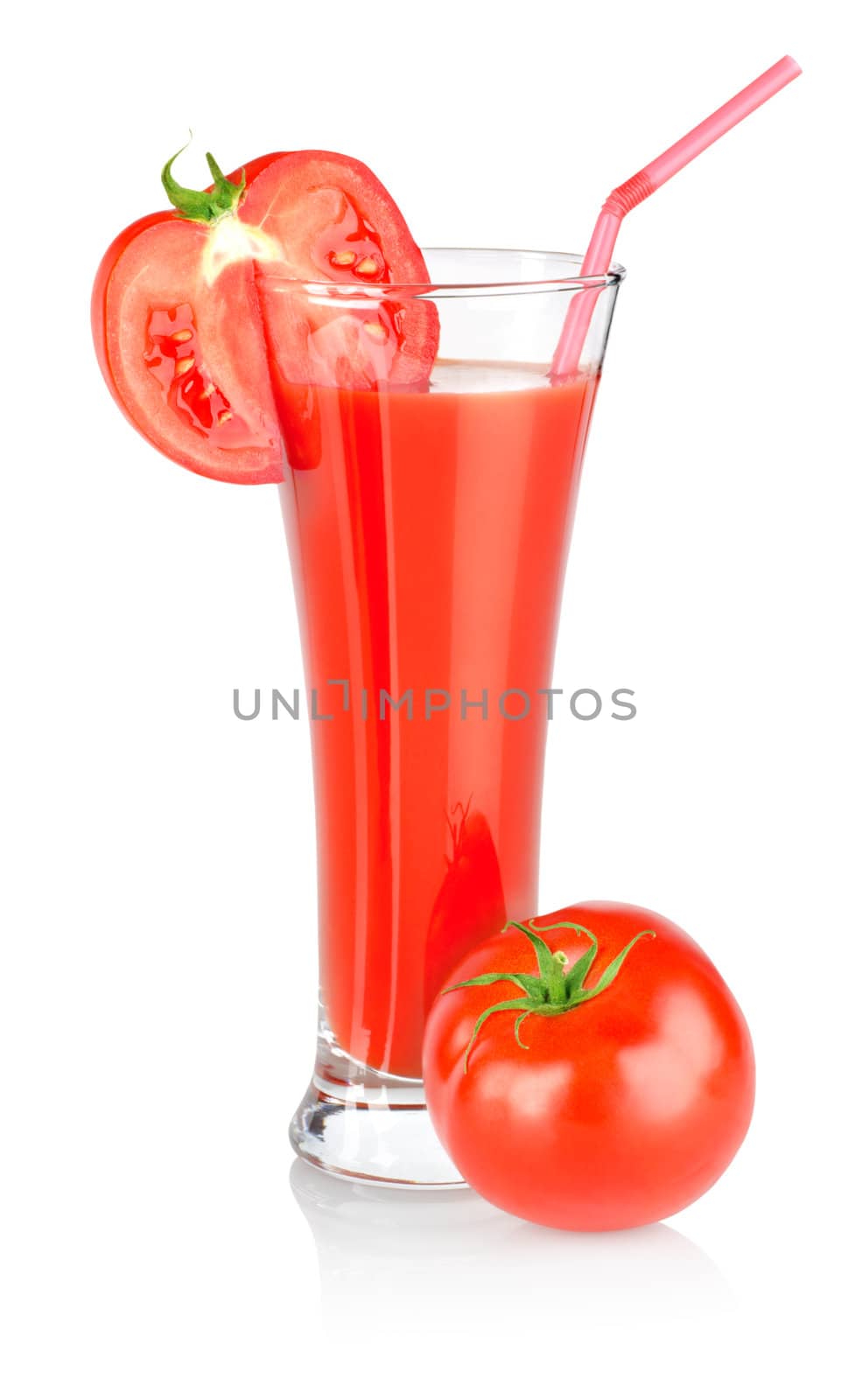 Tomato juice and tomato isolated on white background