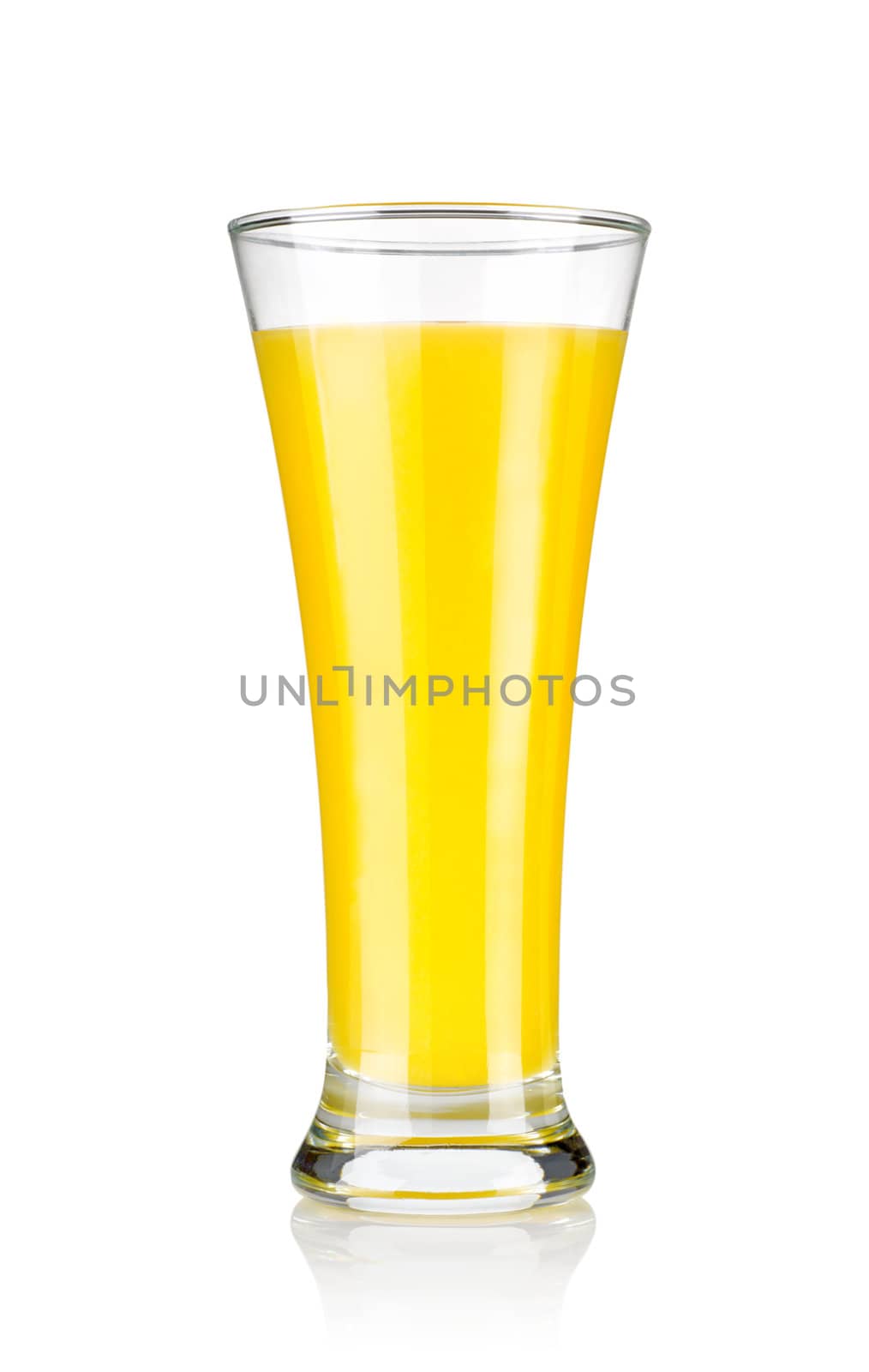 Orange juice in a glass isolated on white background