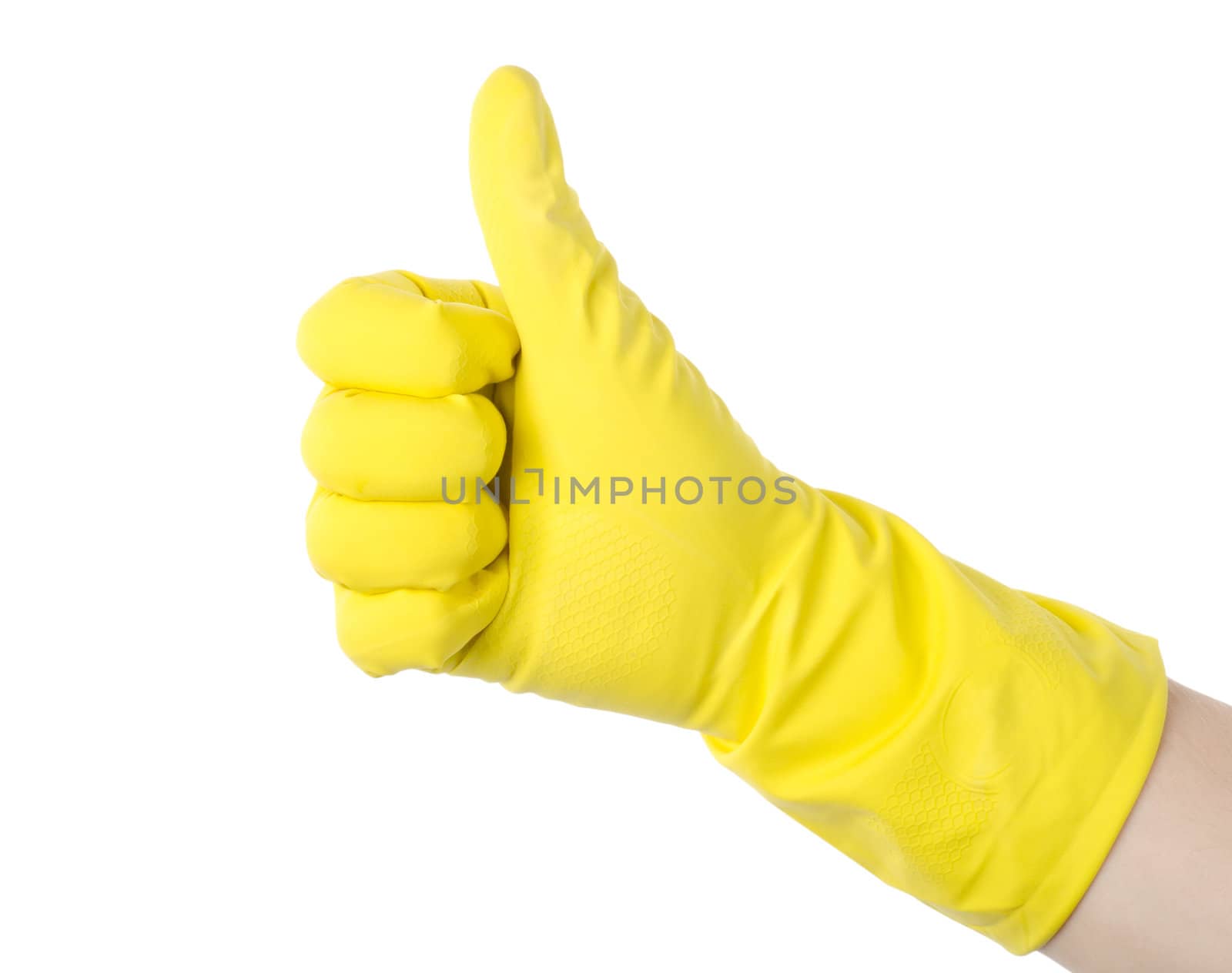 Yellow cleaning glove against isolated on white background