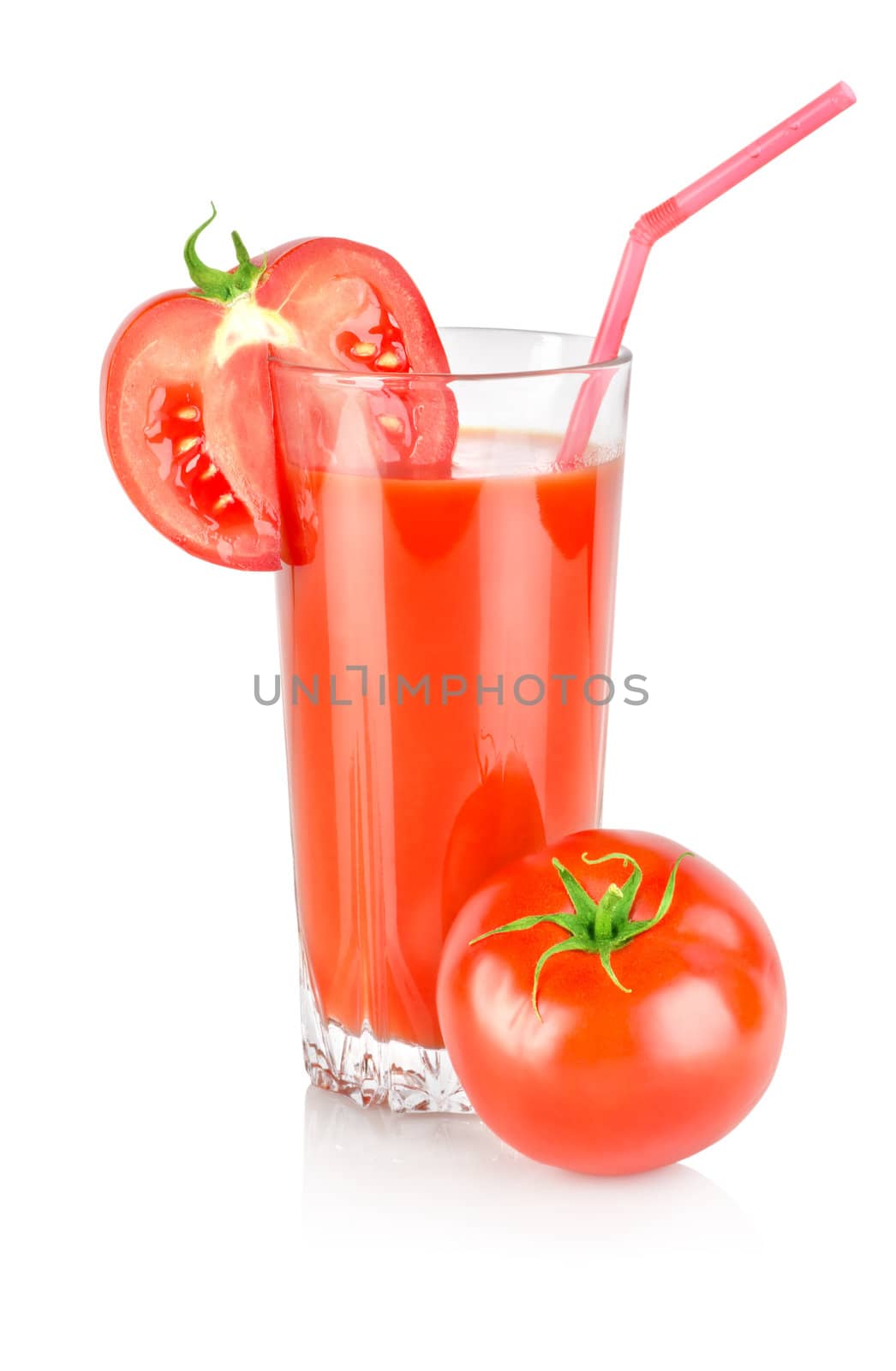 Tomato juice and tomato isolated on white background