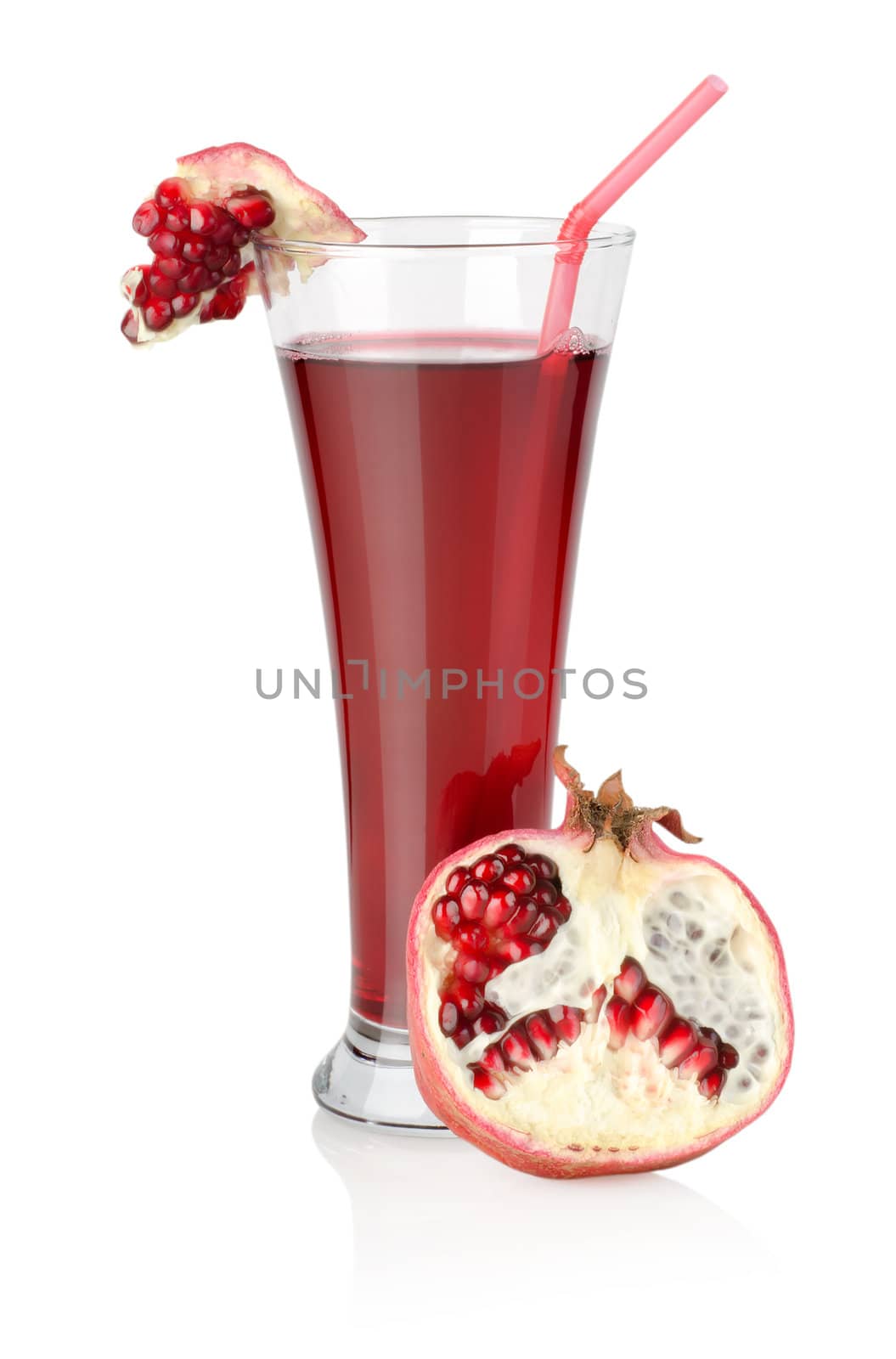 Pomegranate juice isolated on a white by Givaga