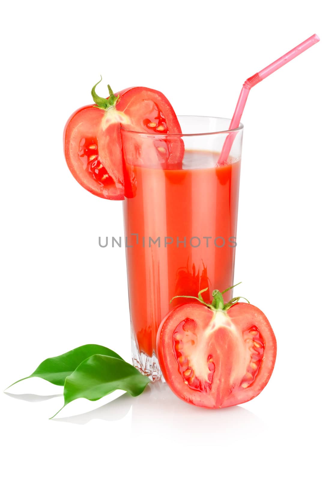 Tomato juice and tomato isolated on white background