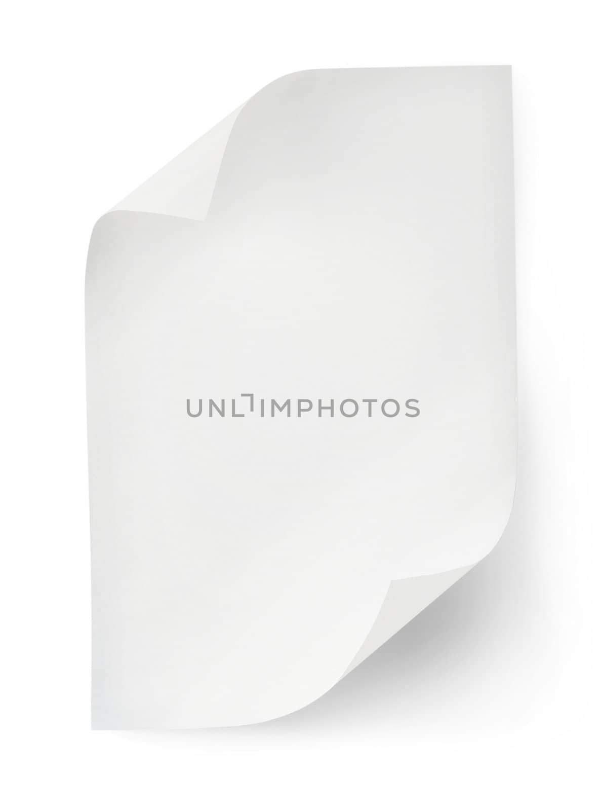 White sheet of paper isolated on white background. Clipping path