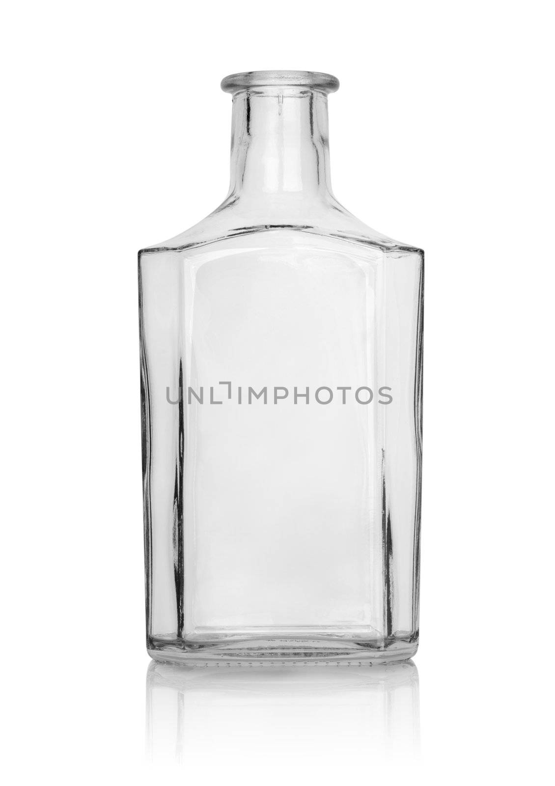 Empty bottle of whisky isolated on a white background