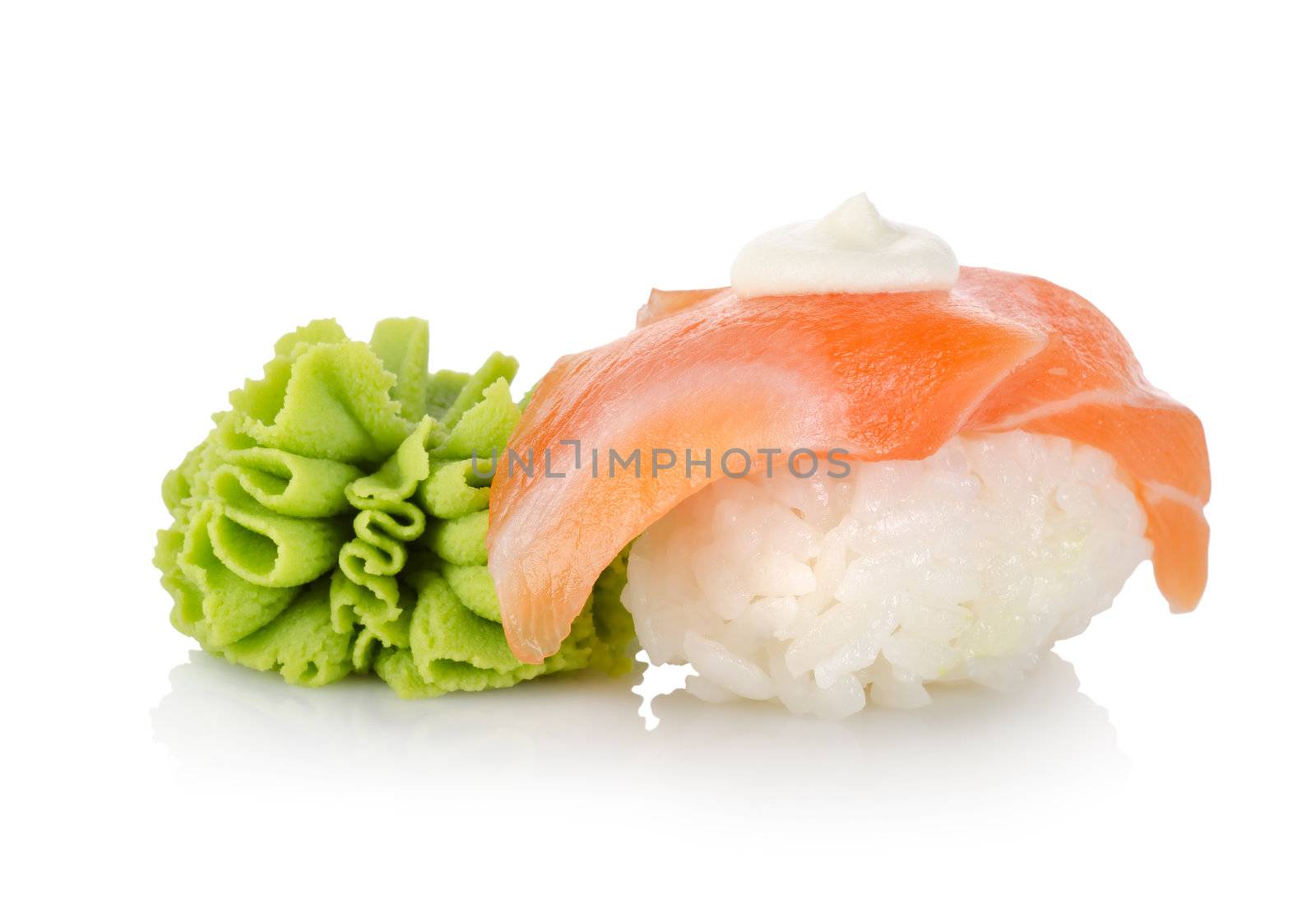 Sushi and wasabi isolated on a white background