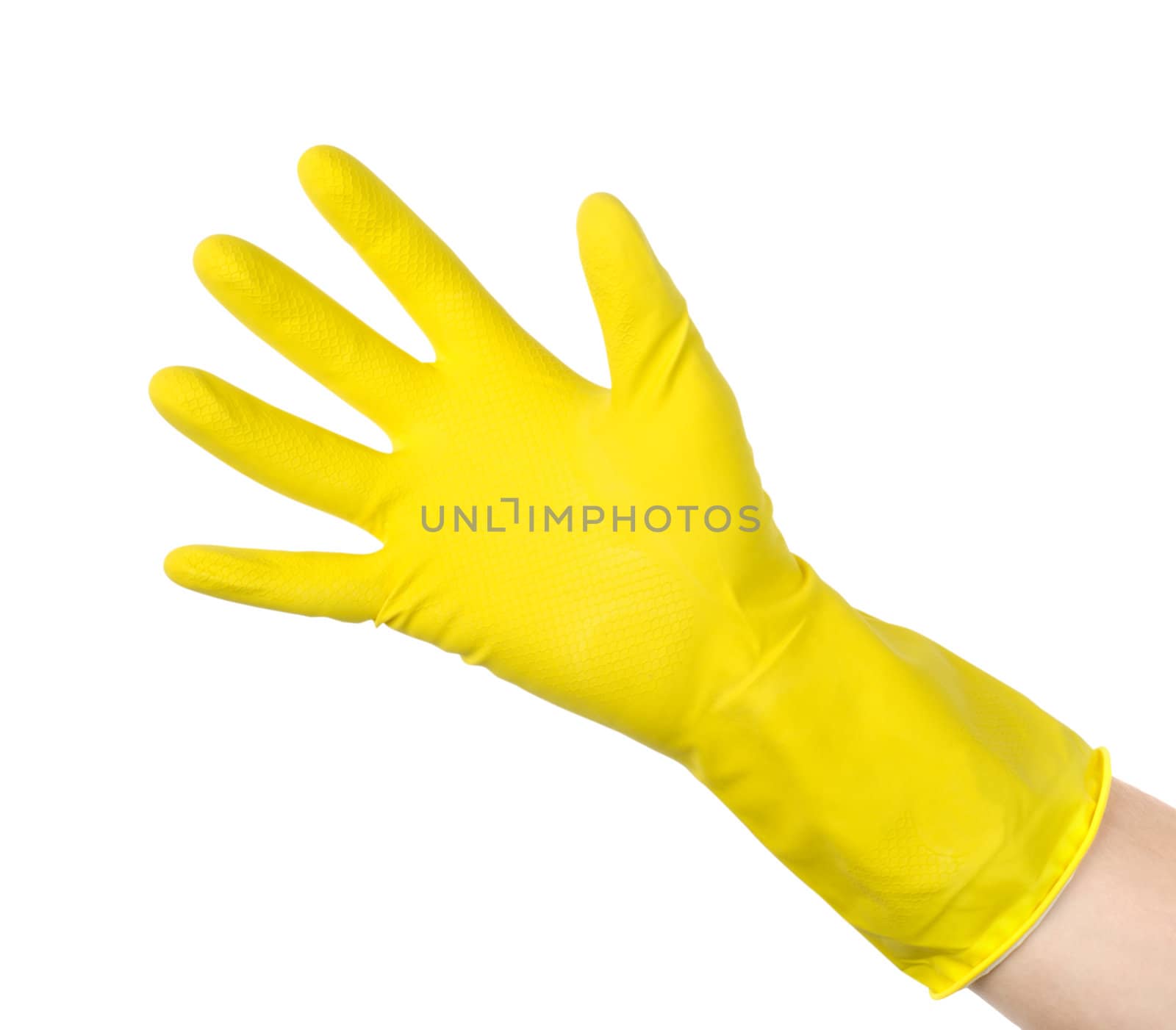 Yellow cleaning glove against isolated on white background