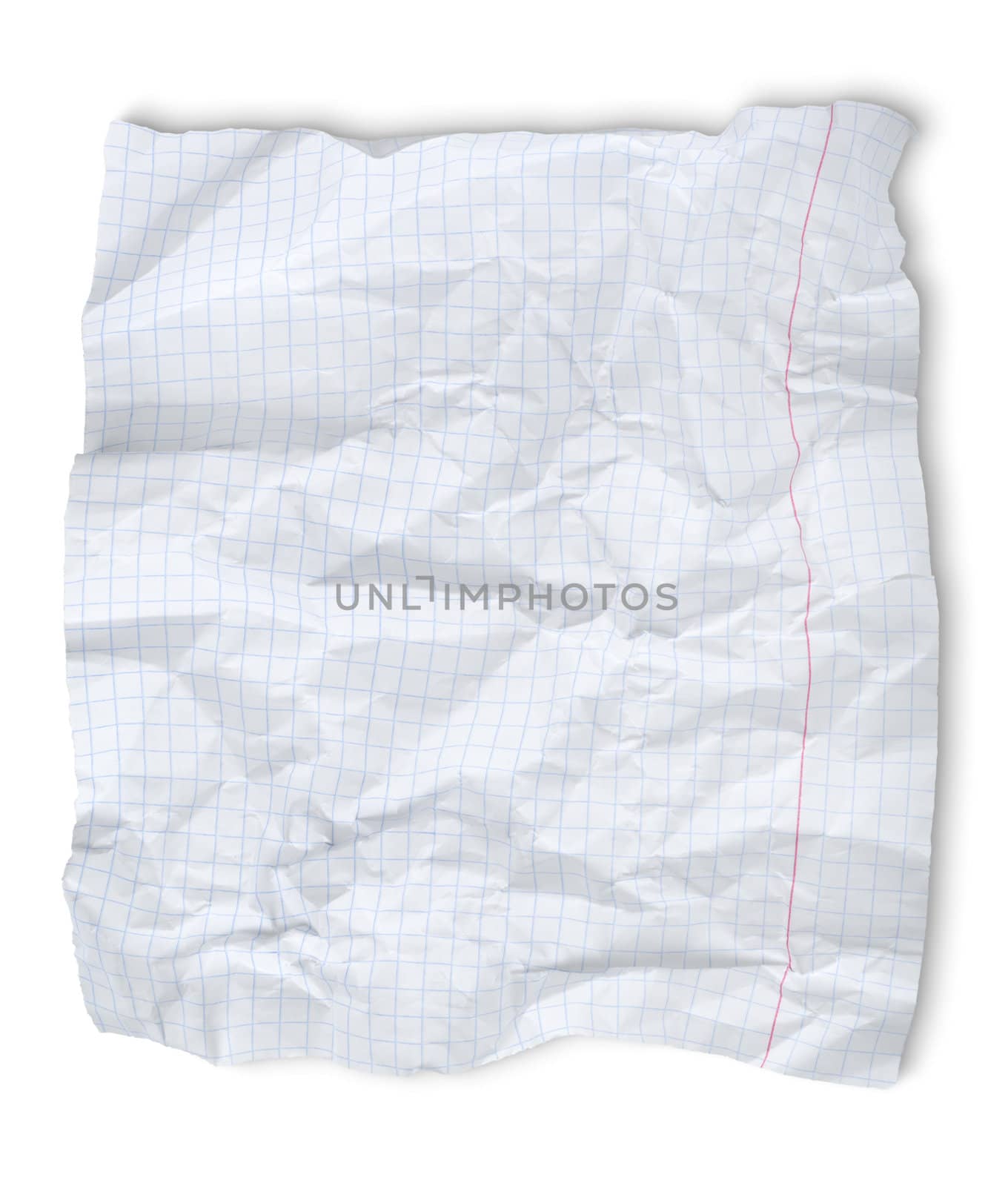 Crushed sheet of paper isolated on a white background. Clipping Path