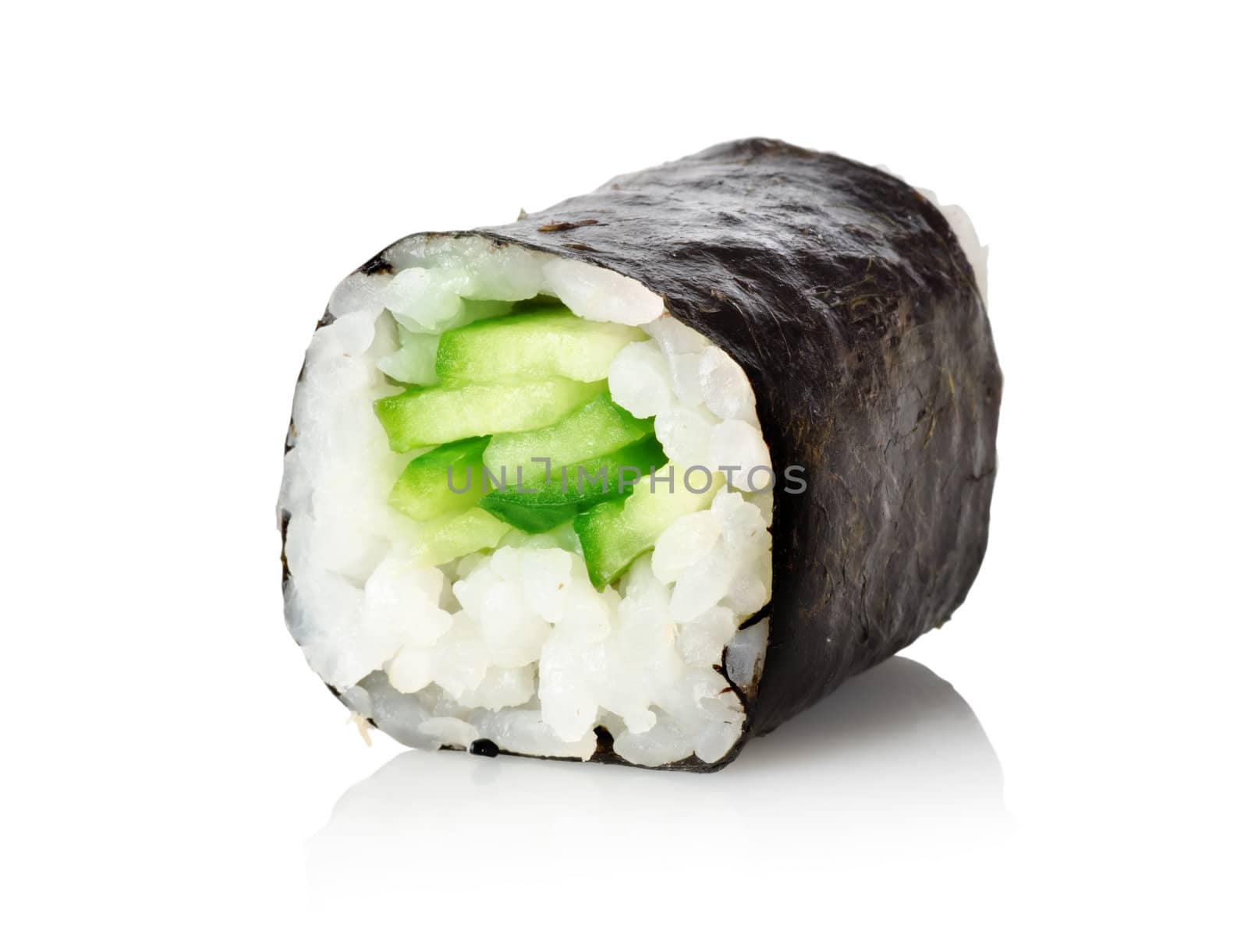 Sushi with a cucumber isolated on a white background