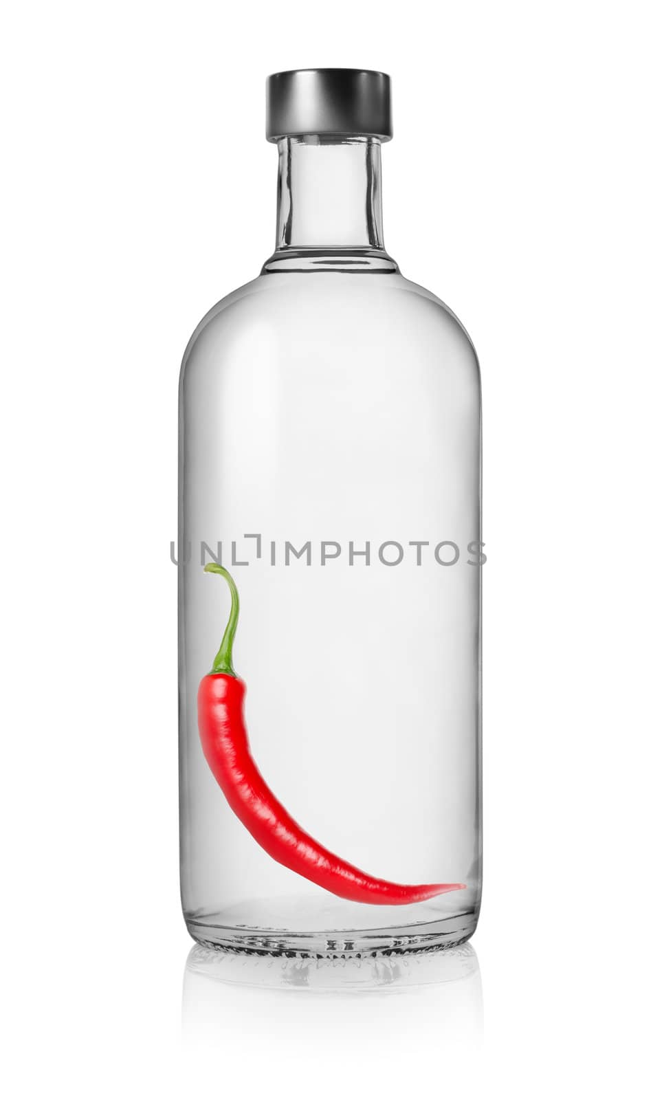 Bottle of vodka with pepper isolated on a white background. Clipping Path