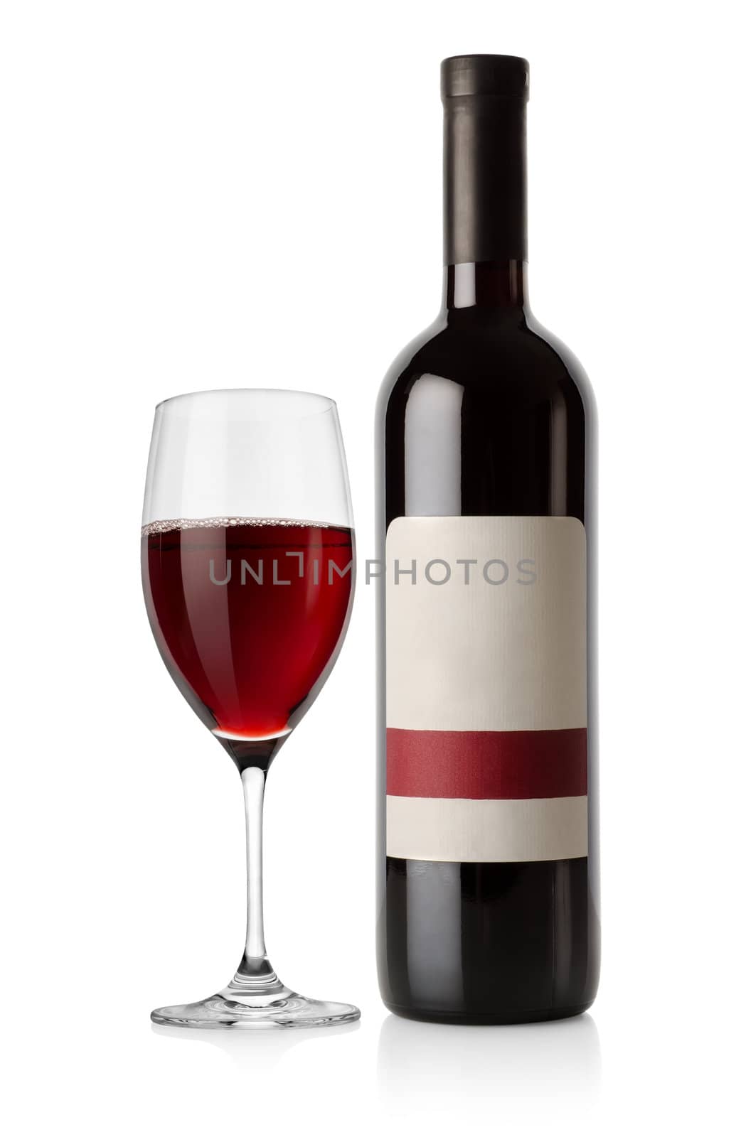 Bottle of red wine isolated on a white background. 
