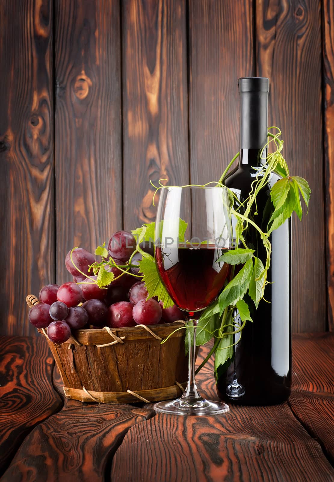 Bottle of wine and grapes by Givaga