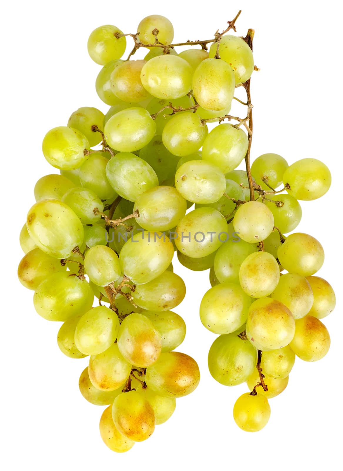 Bunch of green grapes isolated on white background