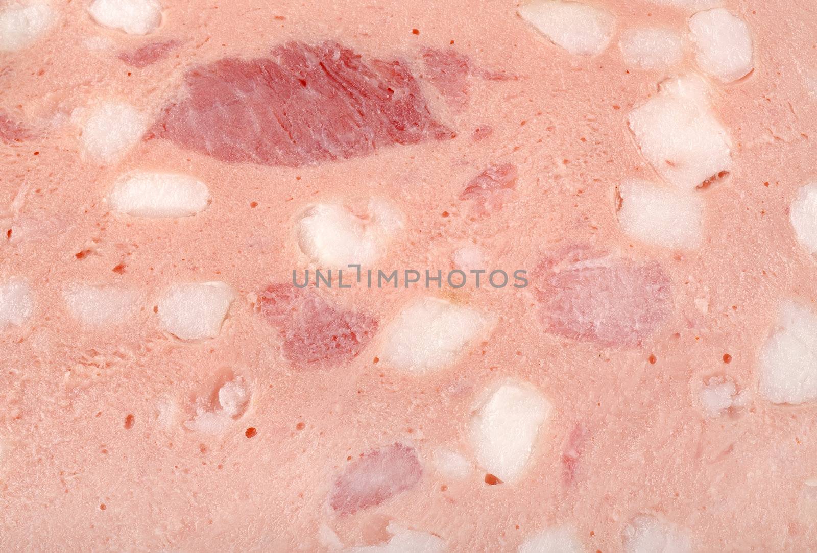 Background of boiled pork sausage and fat