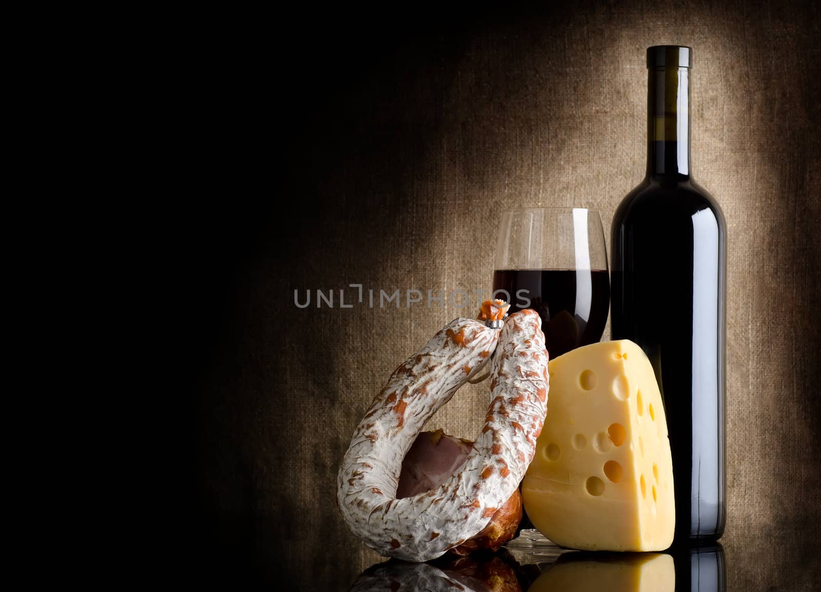Wine bottle and cheese by Givaga