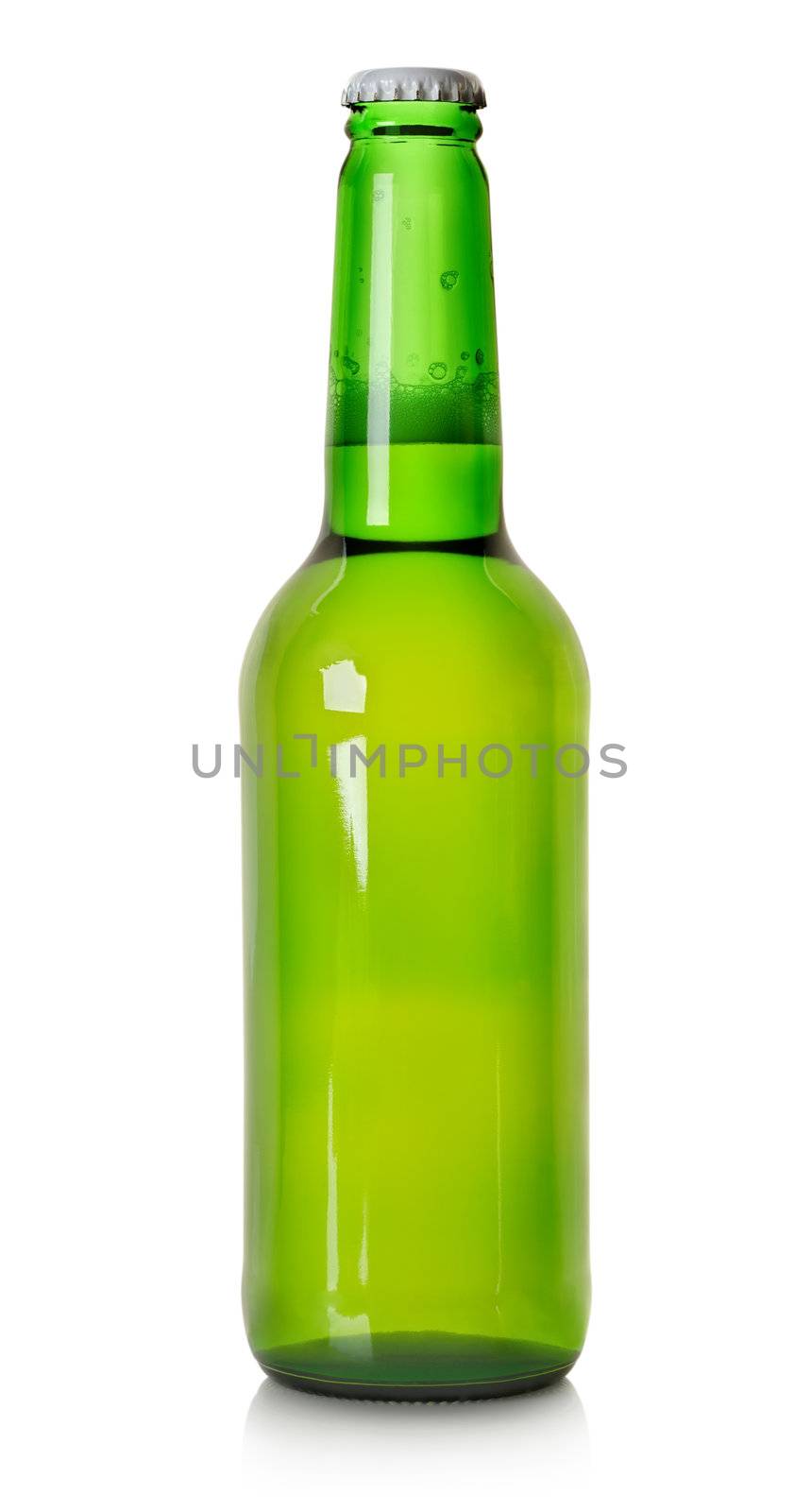 Beer in a green bottle isolated on a white background