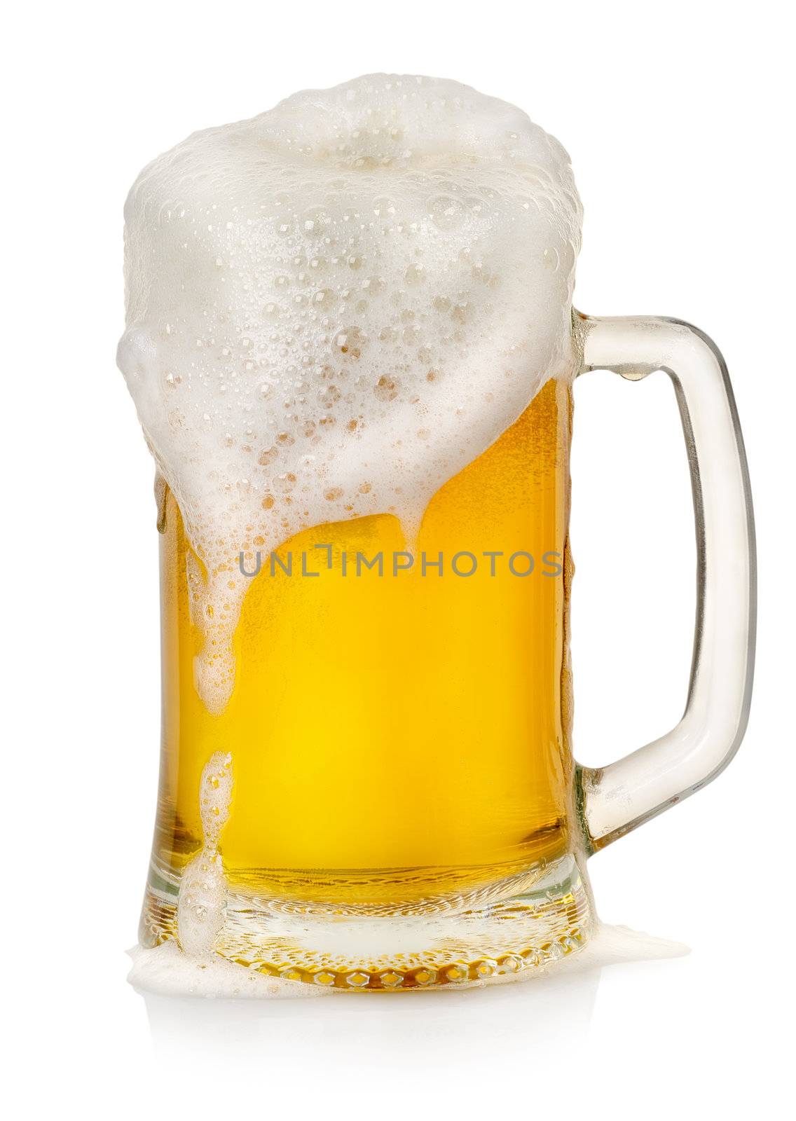 Mug of beer with foam isolated on a white background