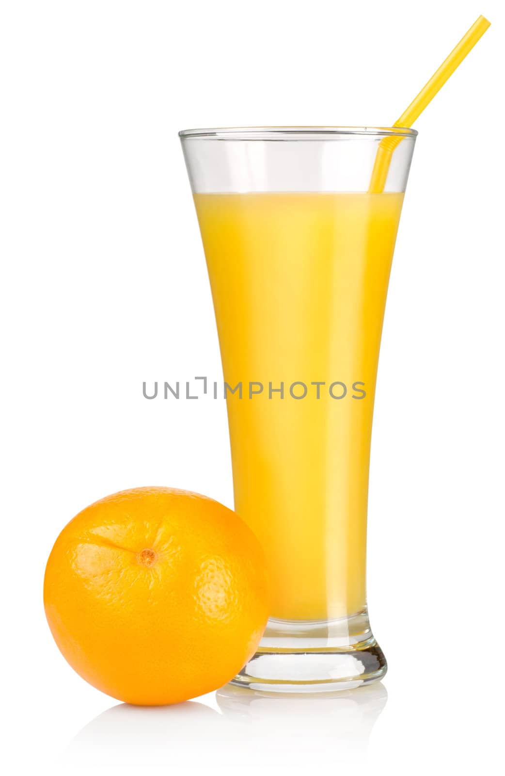 Orange juice in a glass isolated on white background