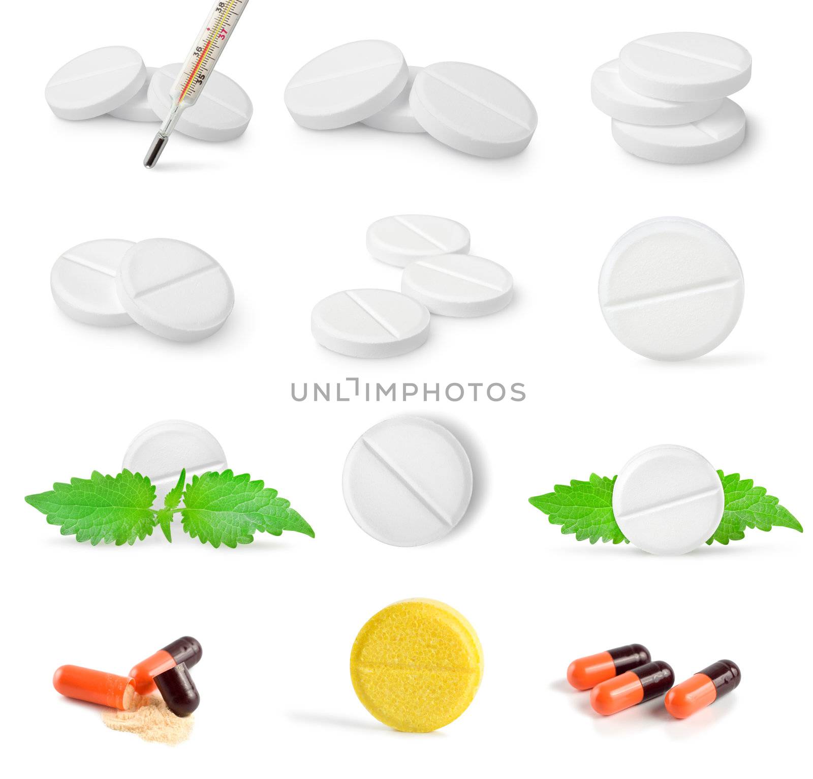 Collage of tablets isolated on a white background