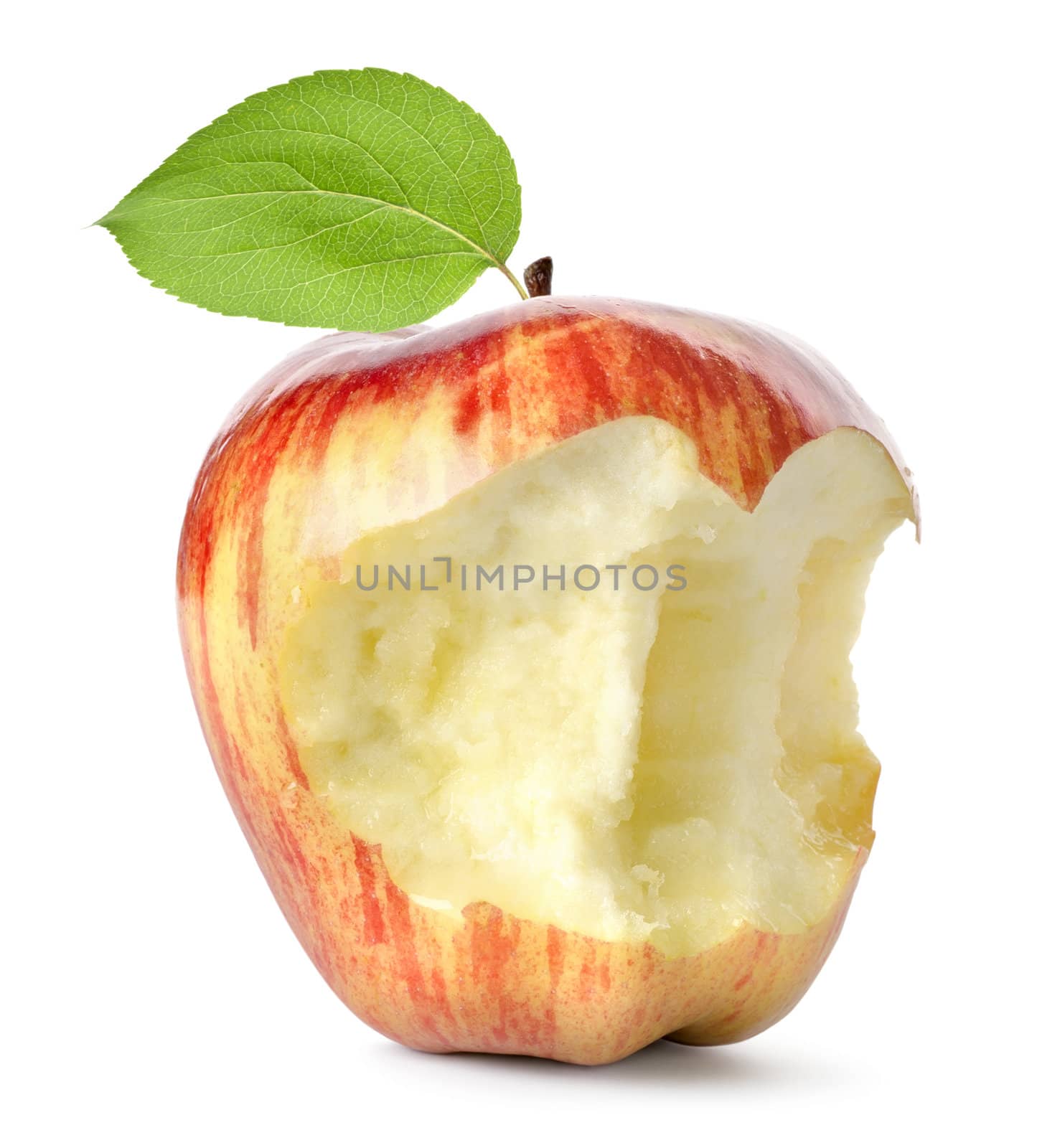 Eaten red apple and leaf isolated  by Givaga