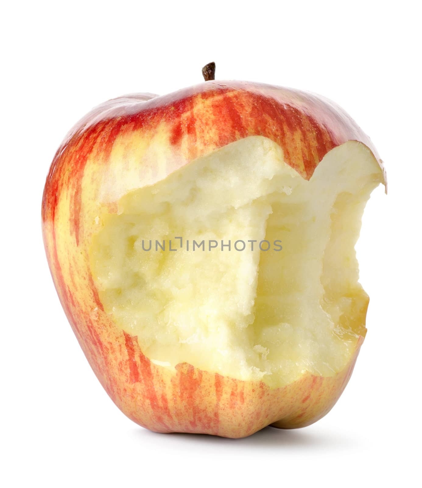 Eaten red apple  isolated on a white background
