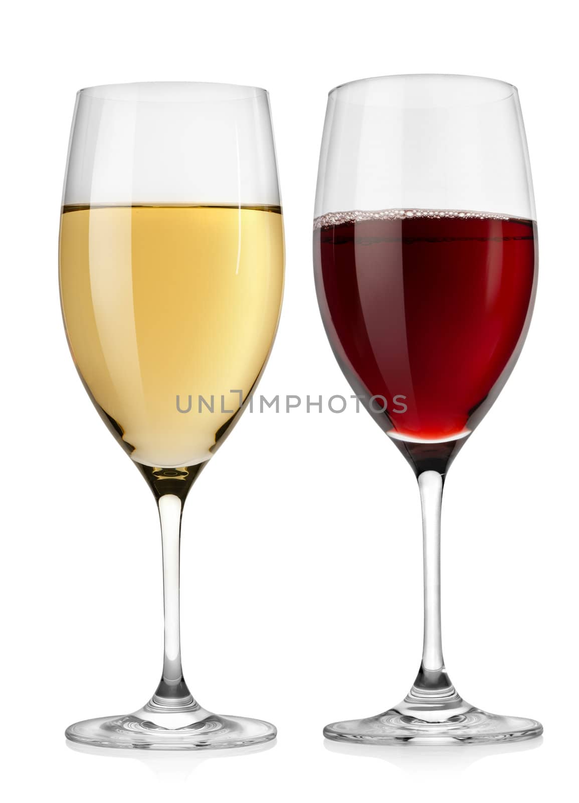 Red wine glass and white wine glass  isolated on a white background
