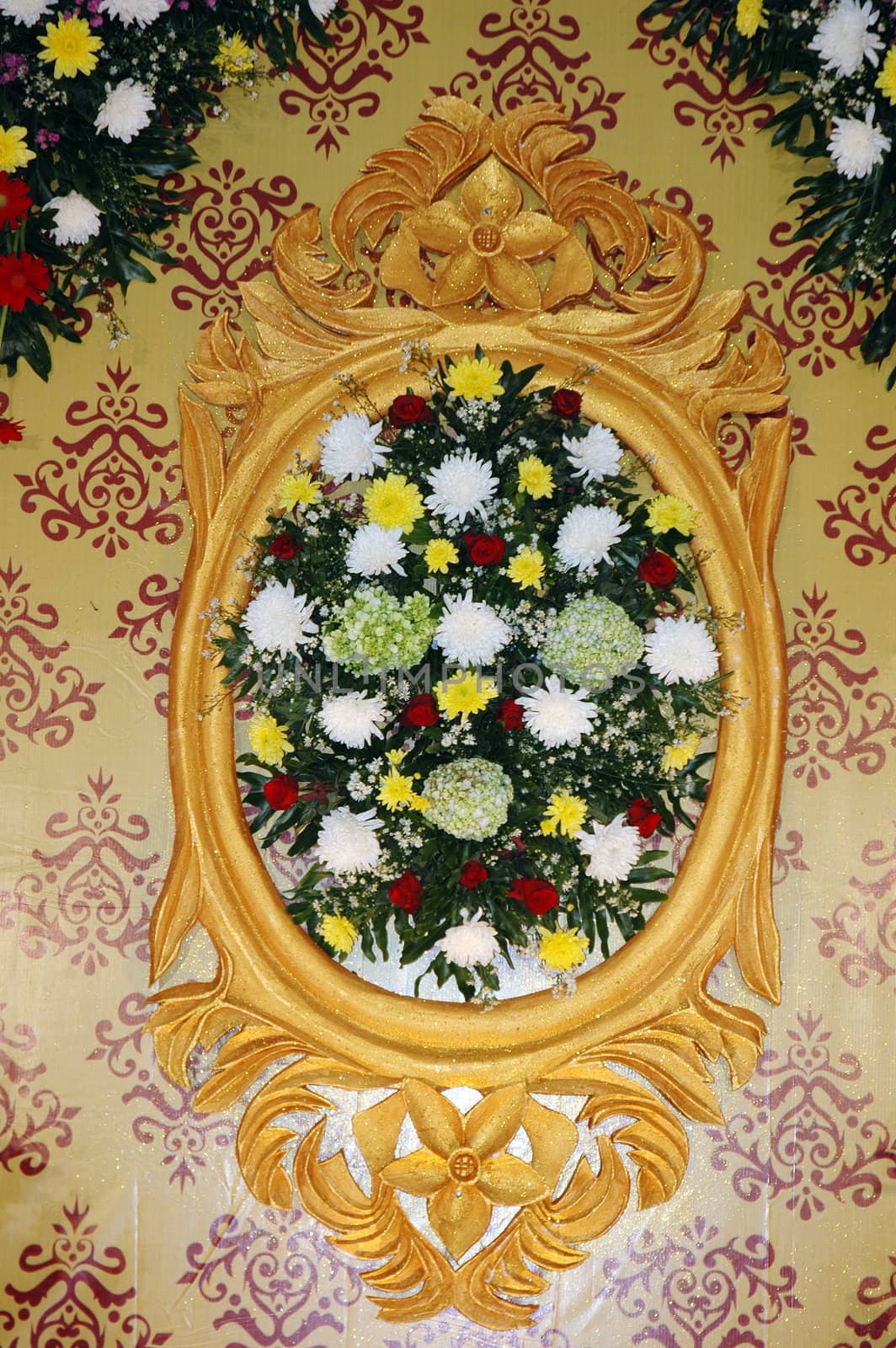 flowers  decoration on the wall at  wedding party
