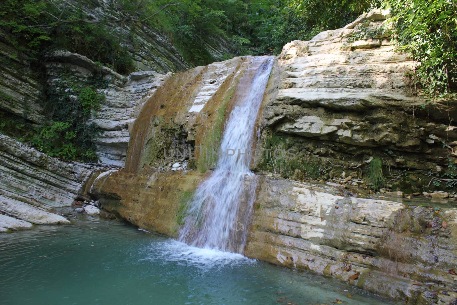 Waterfall on the mountain river.