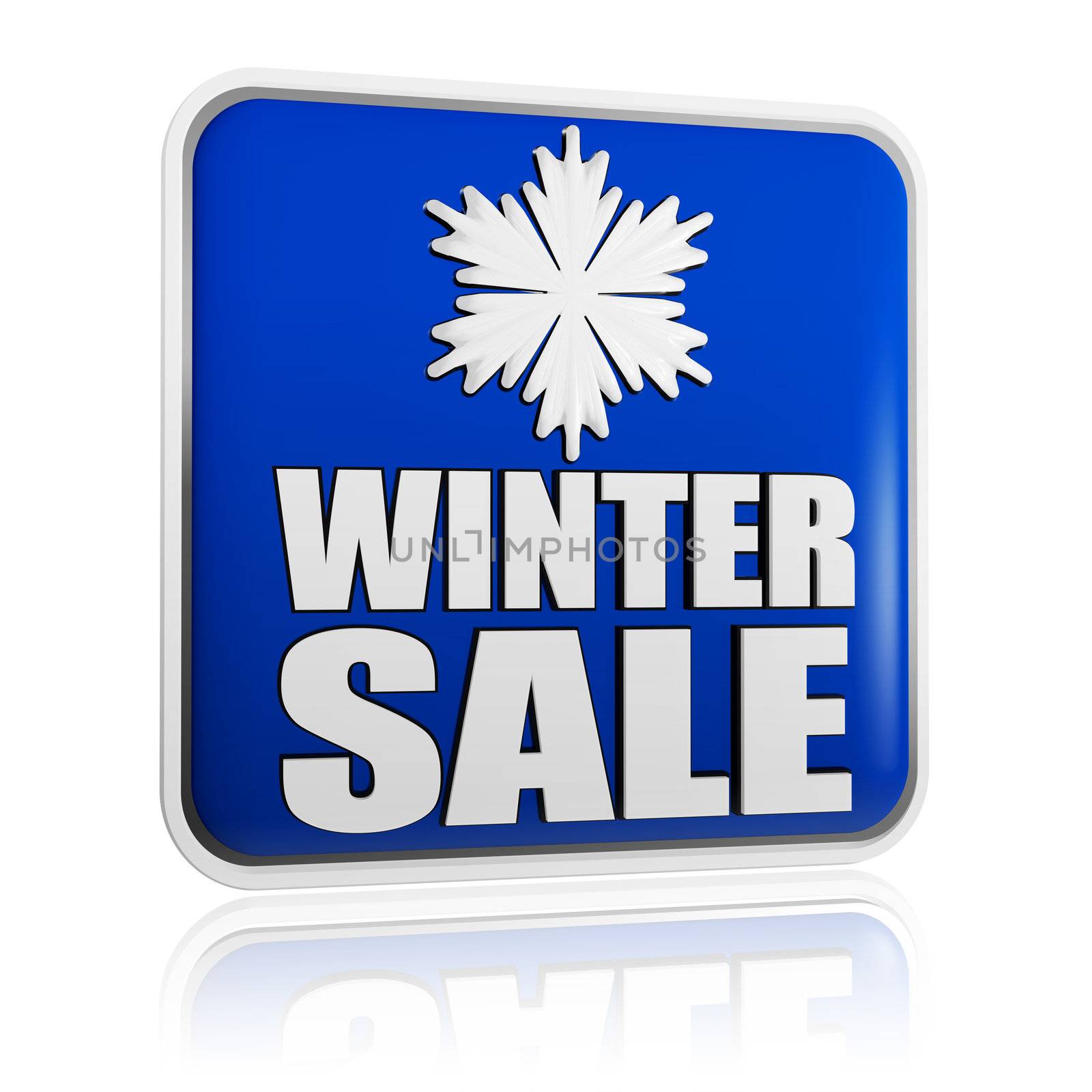 winter sale 3d blue banner with white text and snowflake symbol, business concept