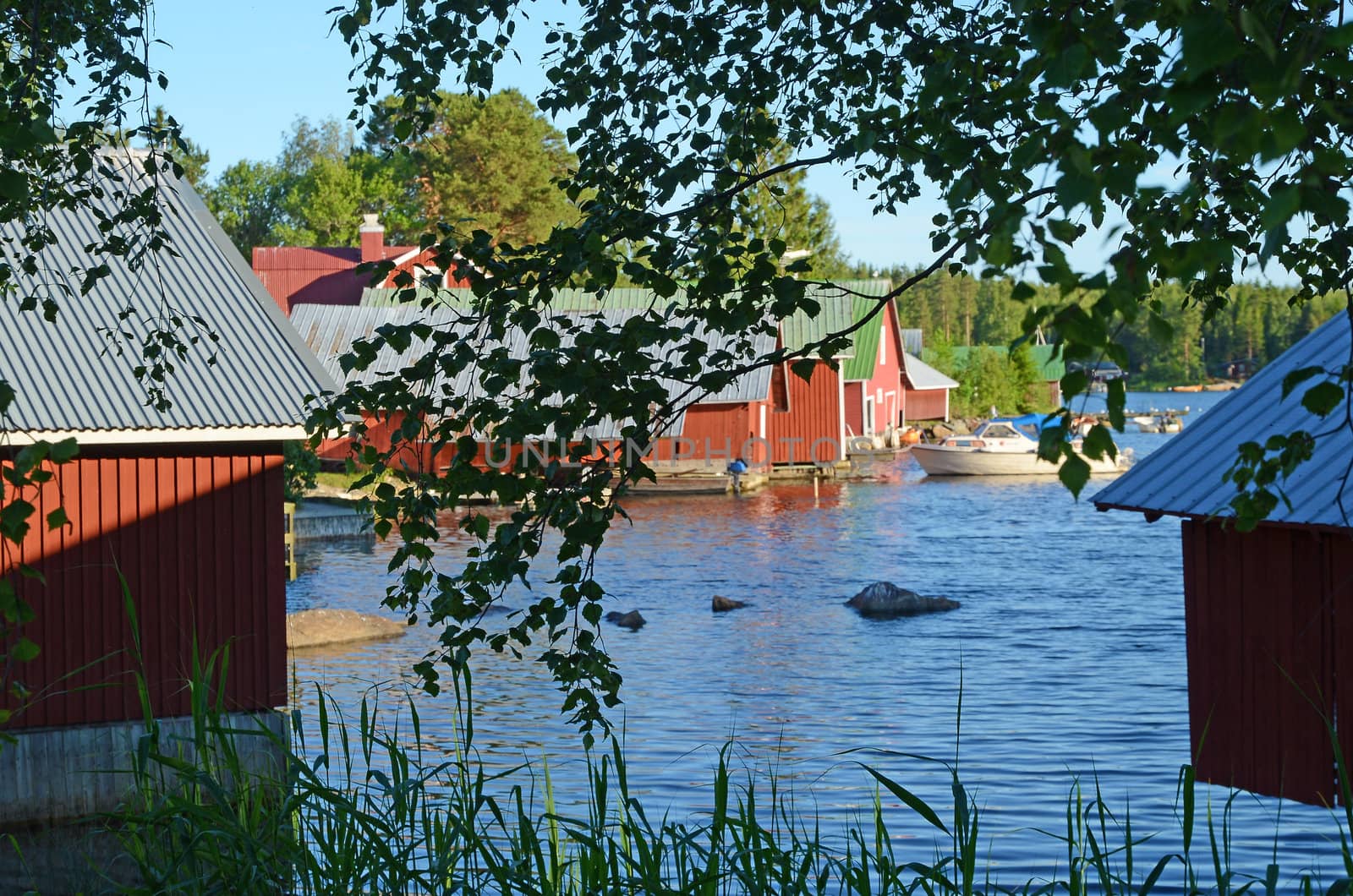 Beautiful red painted boathouse in Sweden