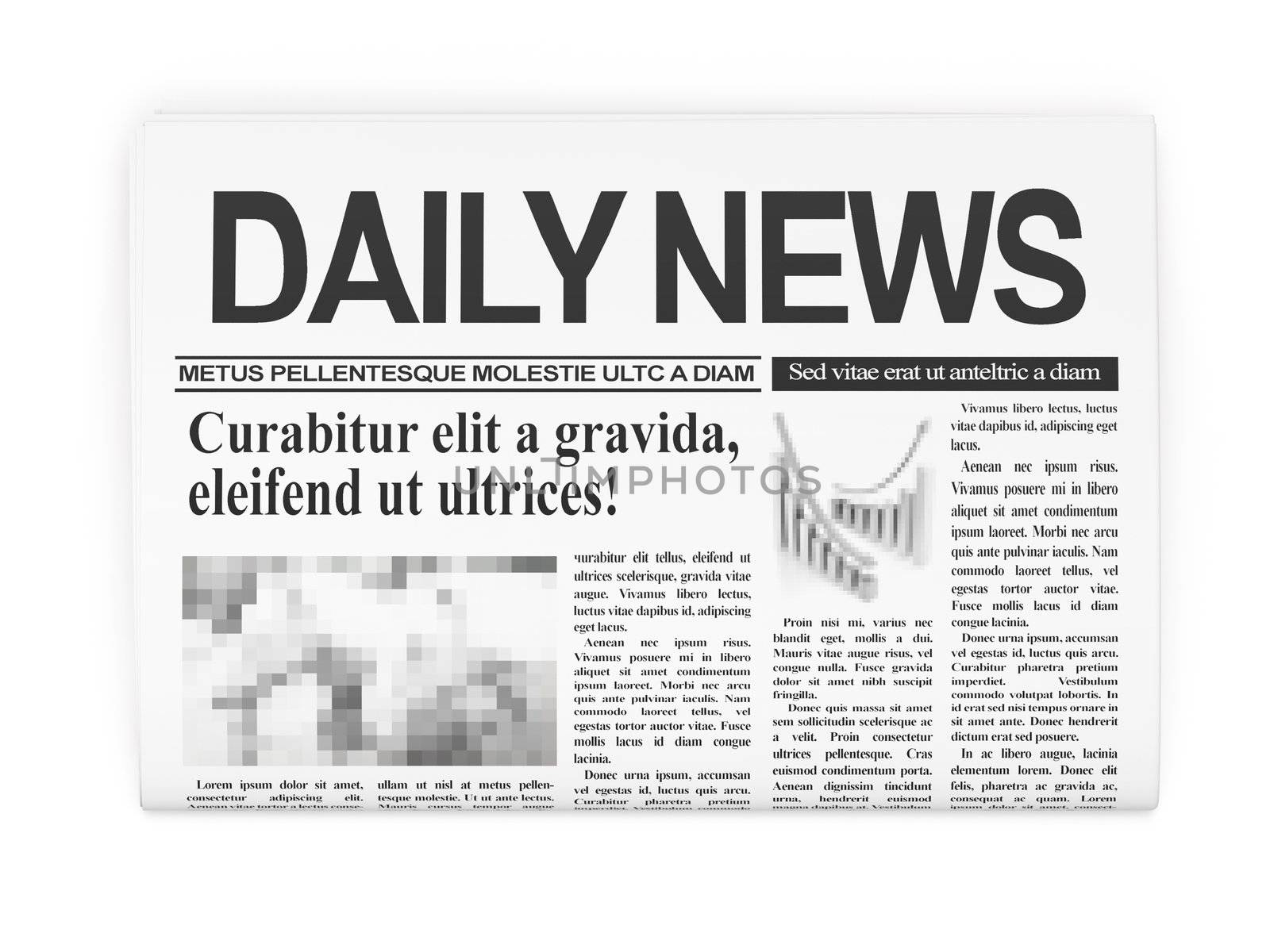 News concept: newspapers on white background, 3d render