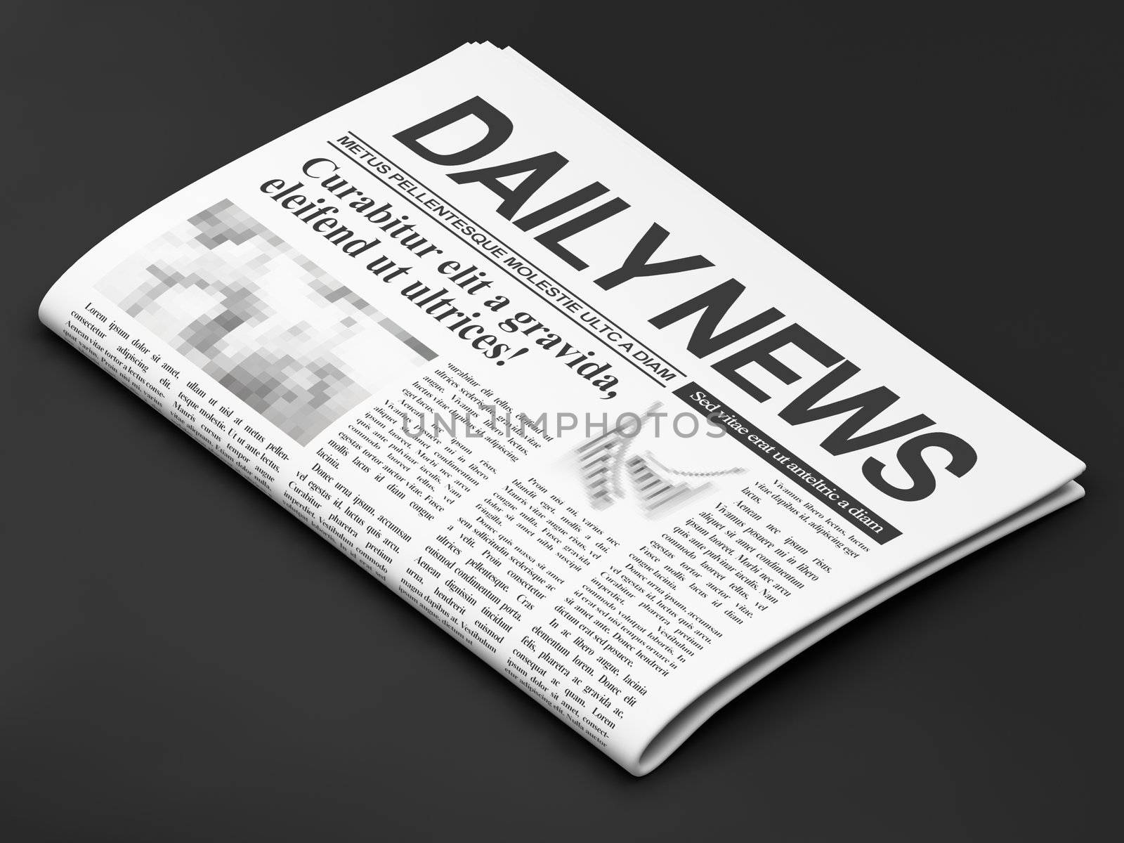 News concept: newspapers on dark background, 3d render