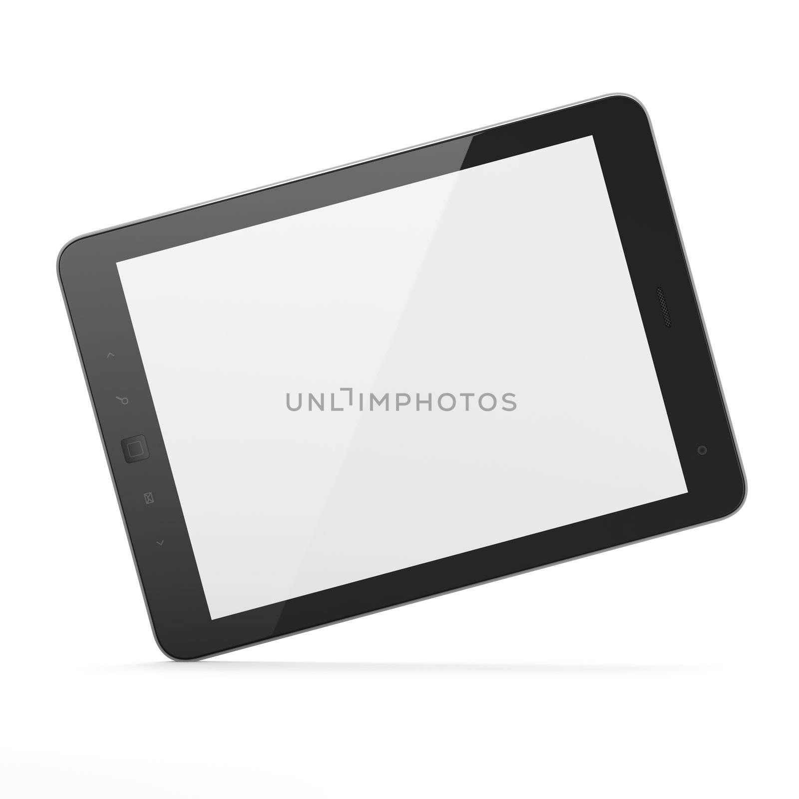 Black tablet pc on white background by maxkabakov