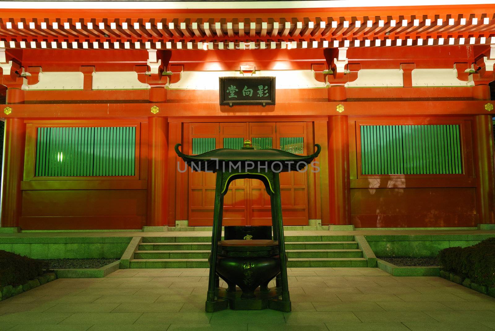 small temple entrance closed in night time, Tokyo, Japan