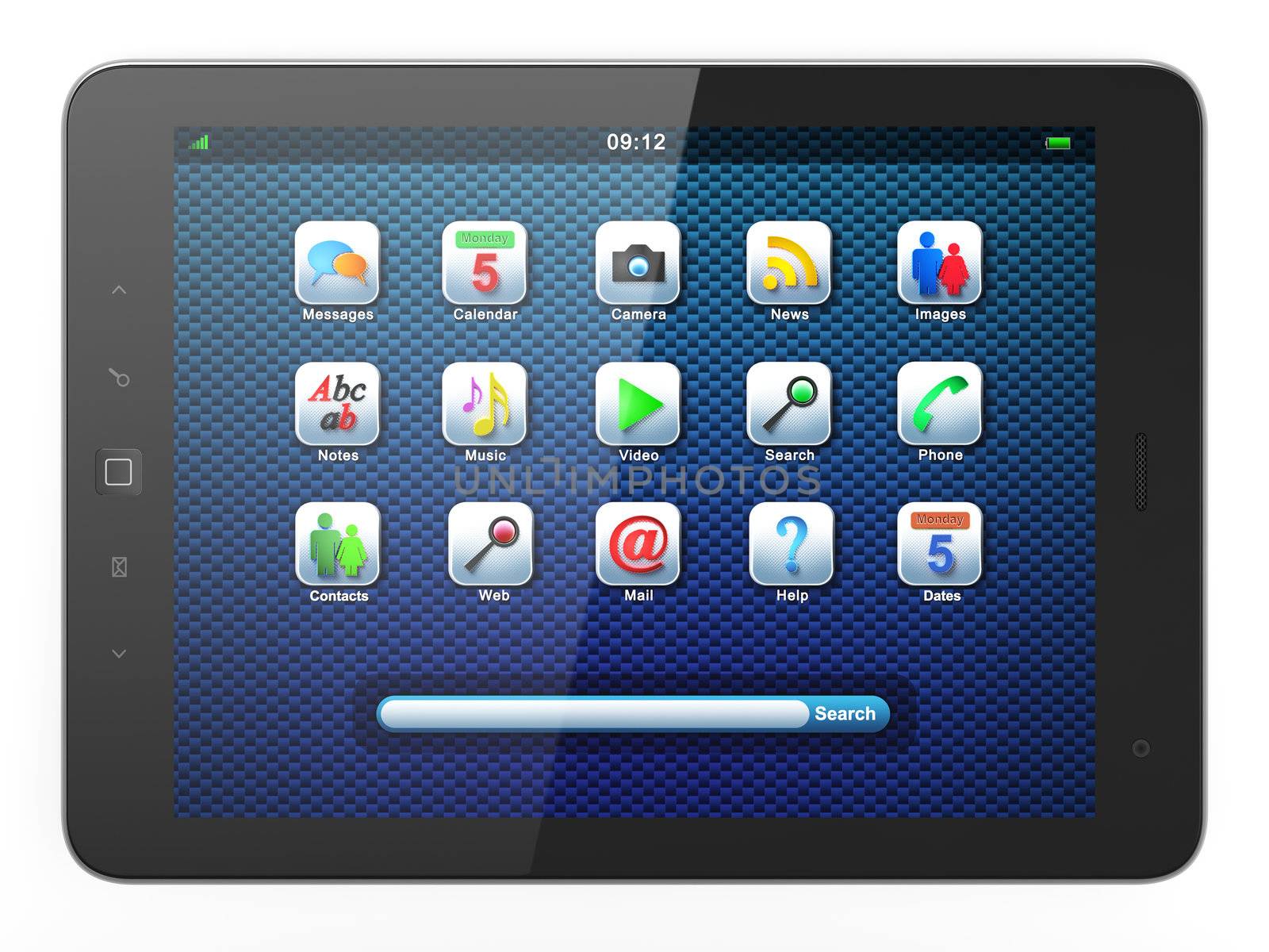 High-detailed black tablet pc on white background, 3d render.