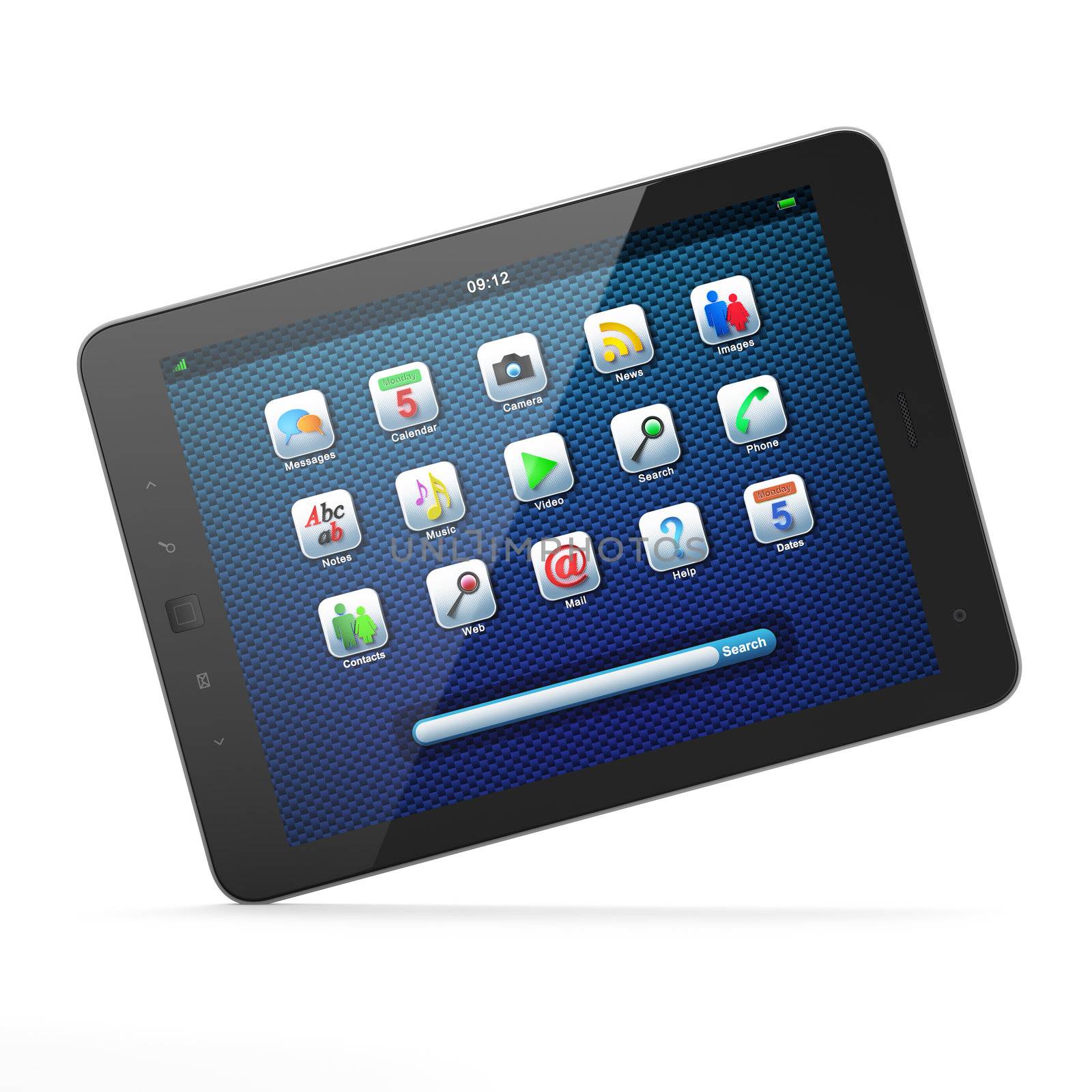 High-detailed black tablet pc on white background, 3d render.