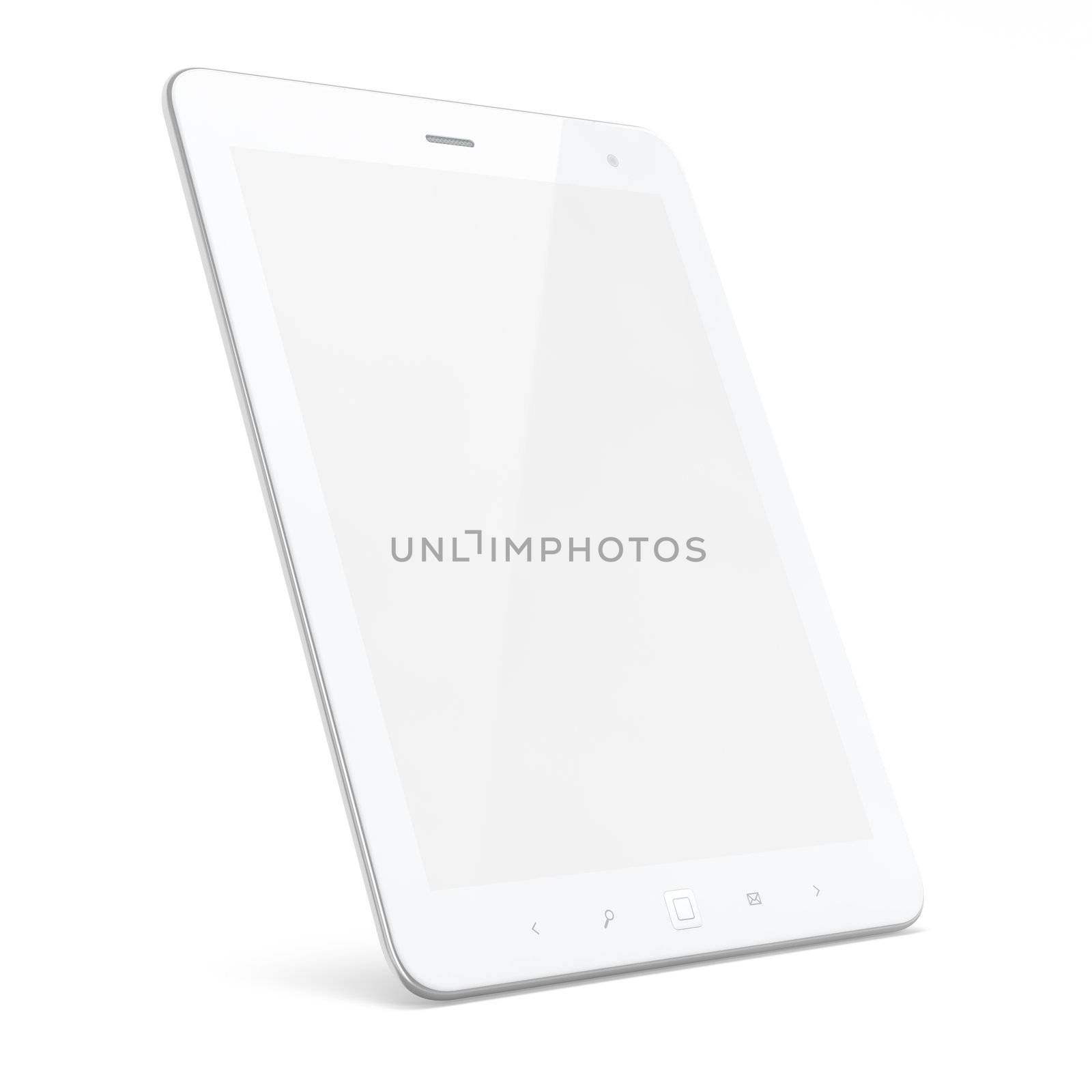 High-detailed white tablet pc on white background, 3d render.