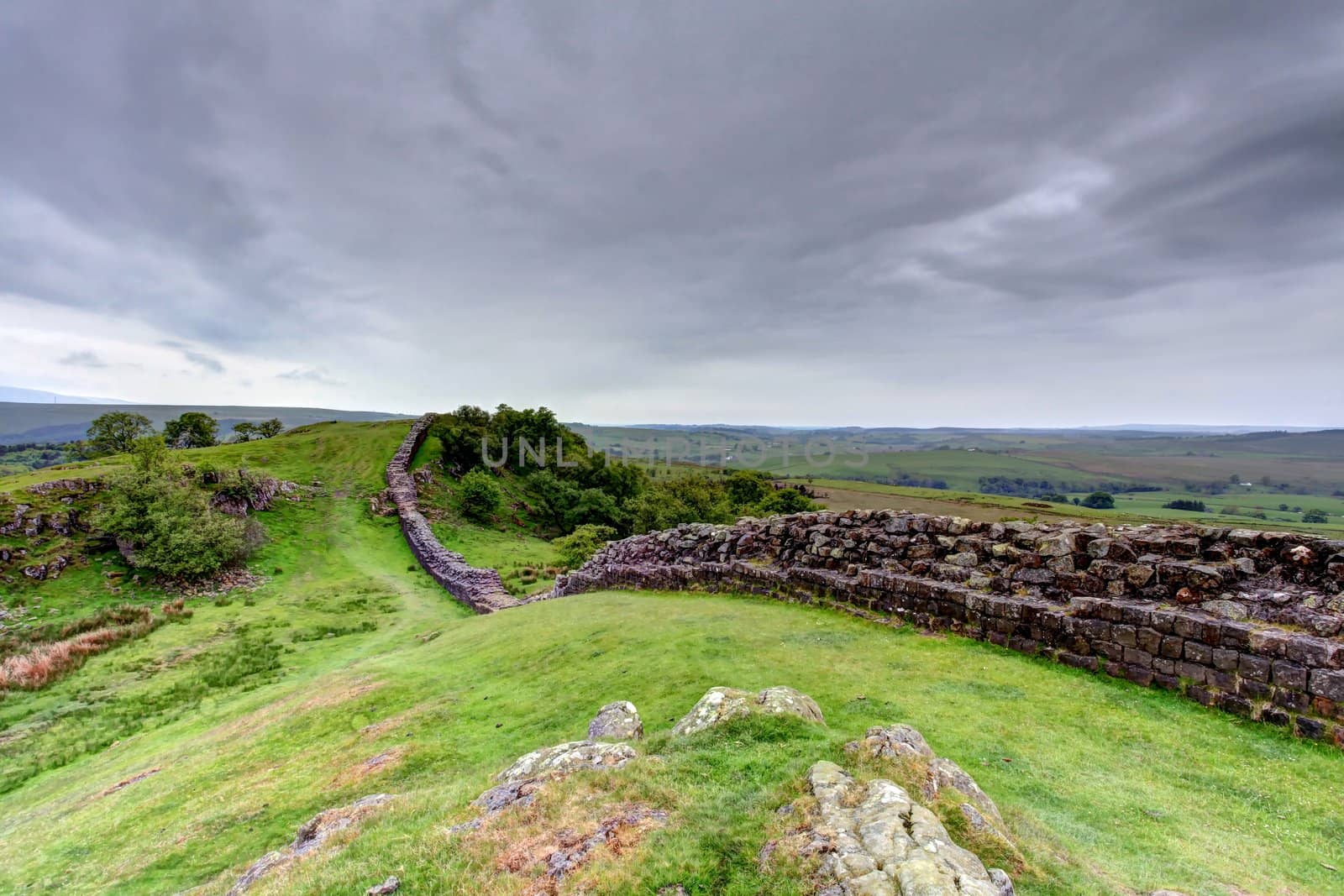 The ancient roman remains of hadrians wall on the english scotish boarder in the un ited kingdom