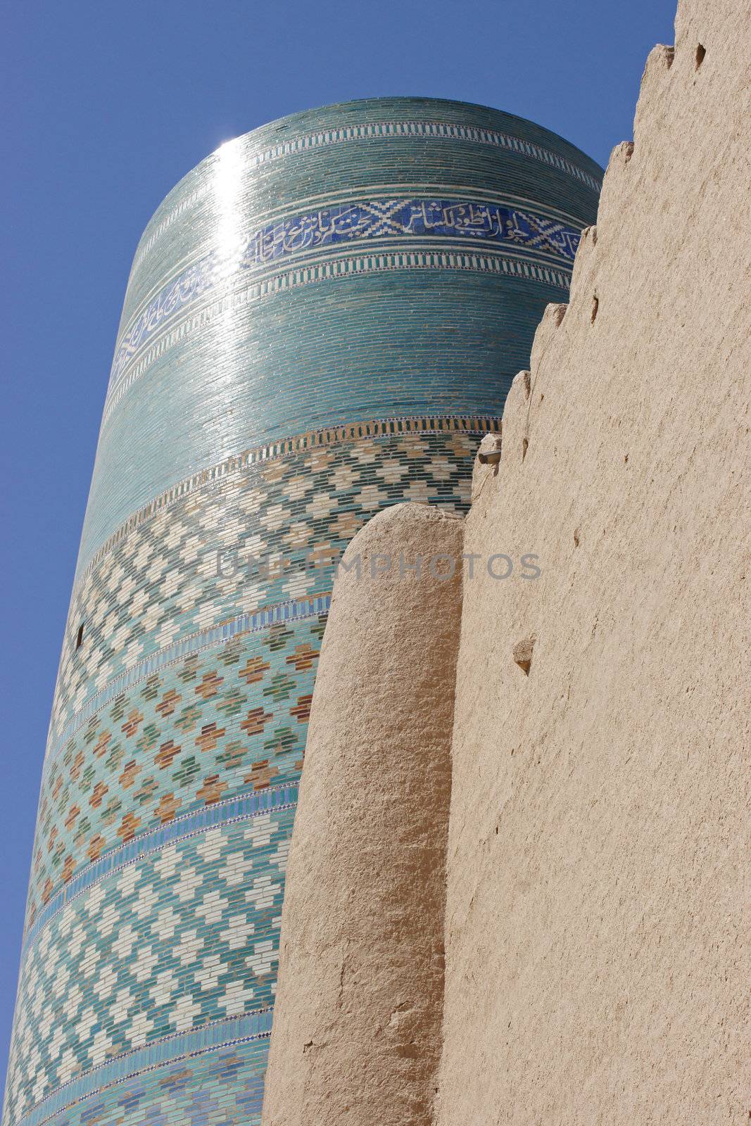 Kalta Minor, landmark of the ancient city of Khiva, silk road, Uzbekistan, Central Asia