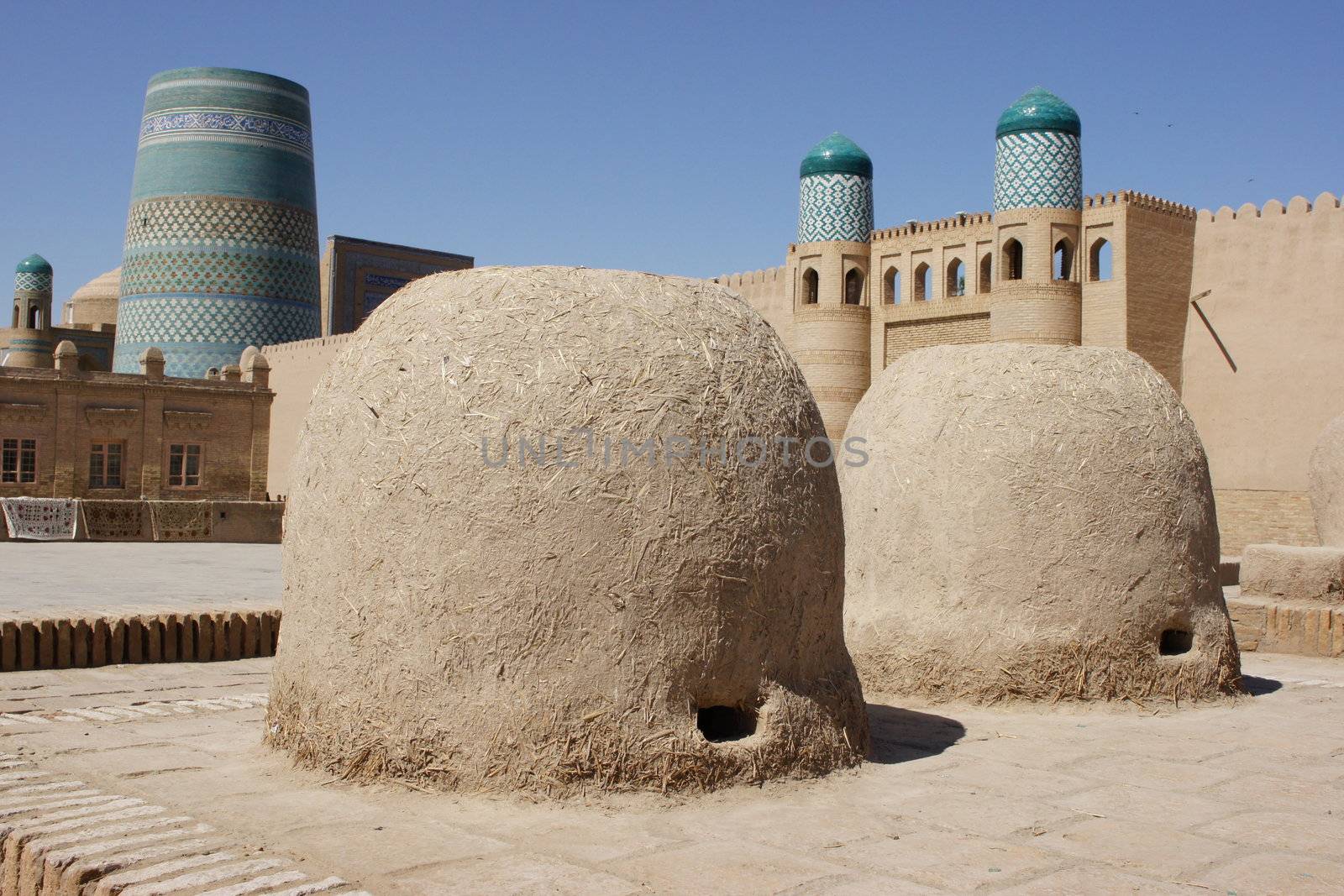 Traditional clay stoves, ancient city of Khiva, Uzbekistan